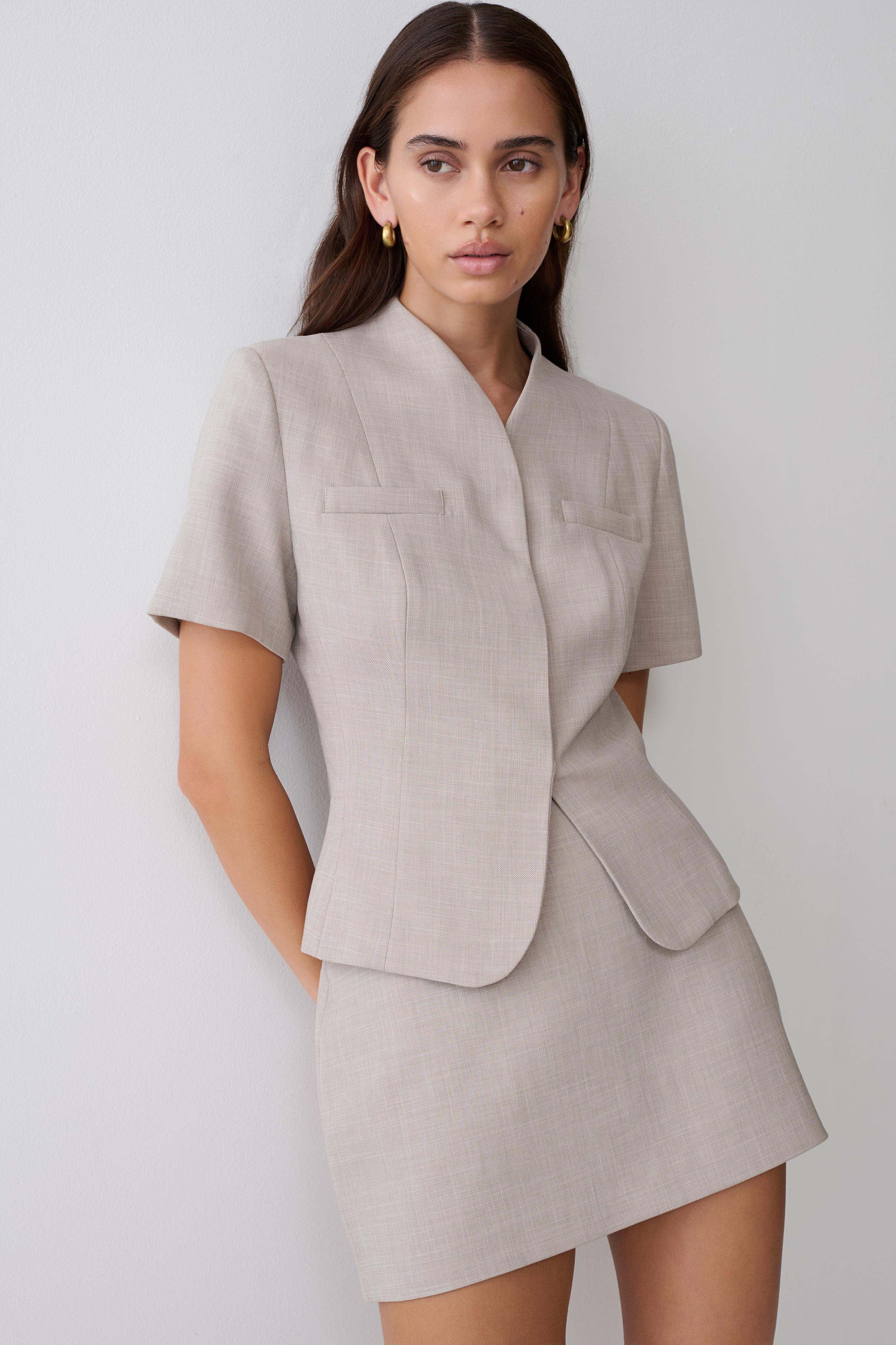 Laila Suiting Short Sleeve Top - Grey #3