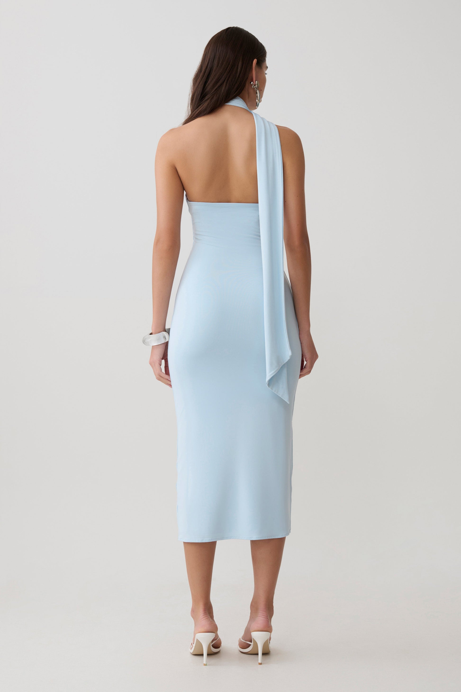 Jemma One Shoulder Tie Midi Dress - Pale Blue #2