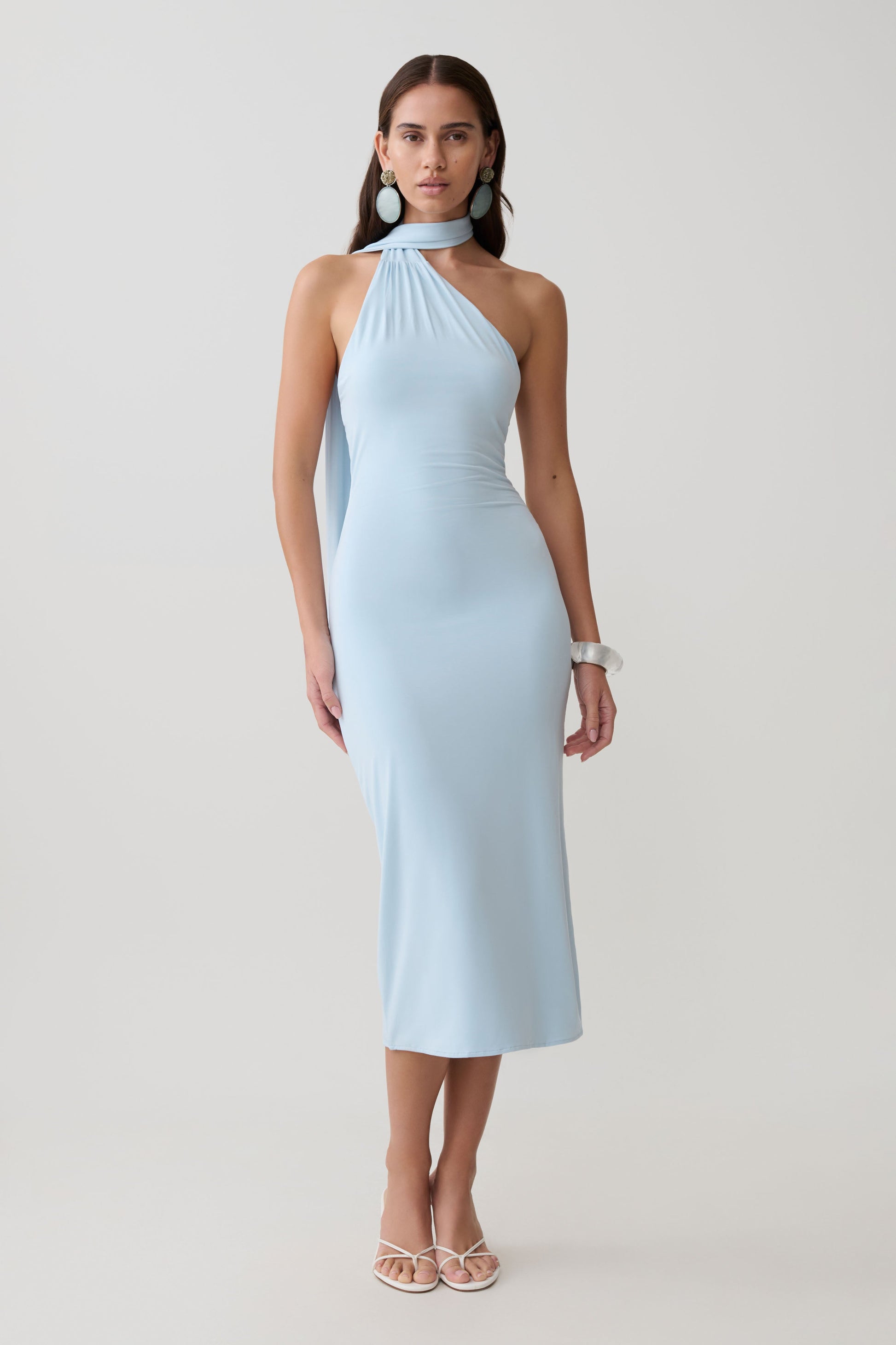 Jemma One Shoulder Tie Midi Dress - Pale Blue #5