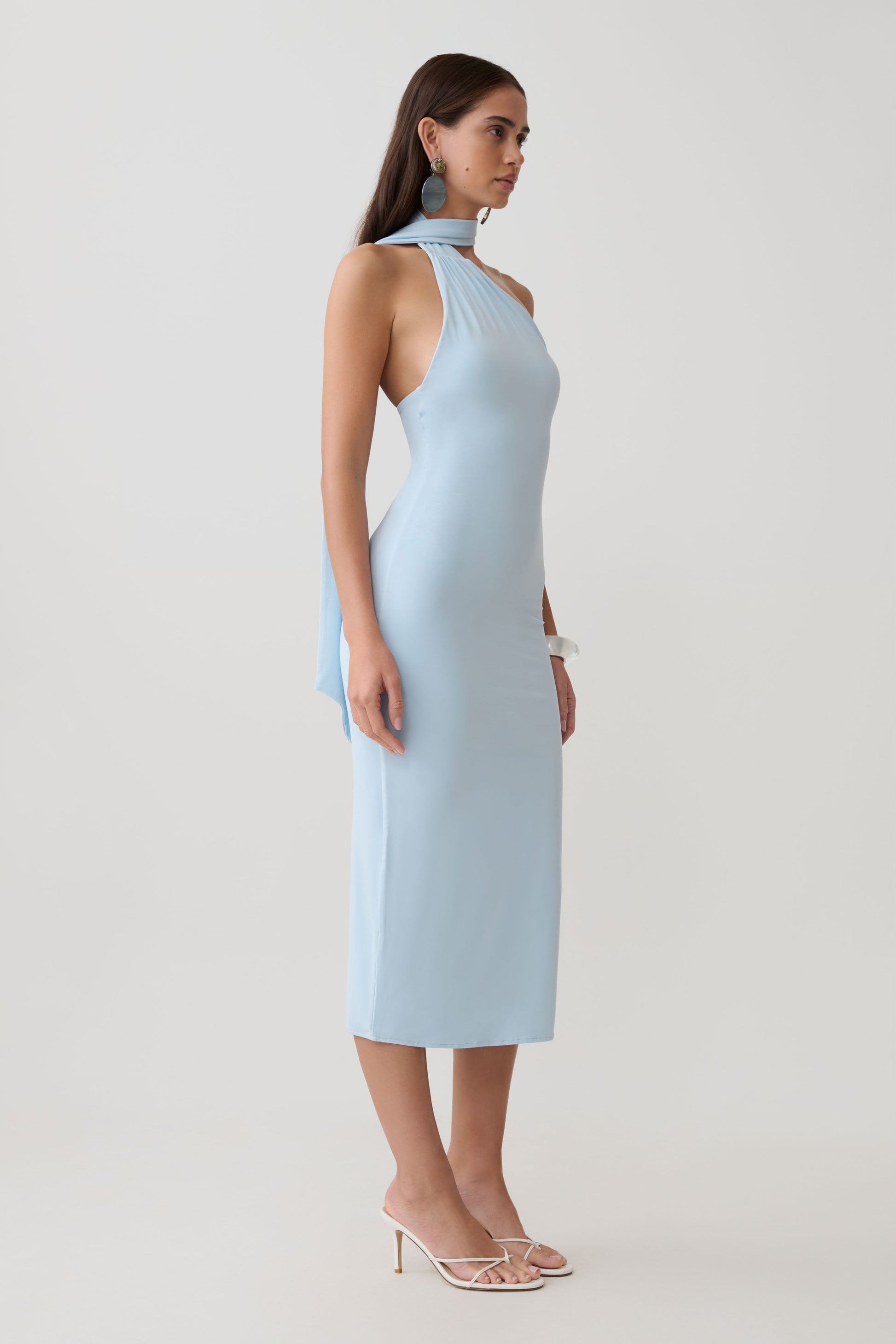 Jemma One Shoulder Tie Midi Dress - Pale Blue #4