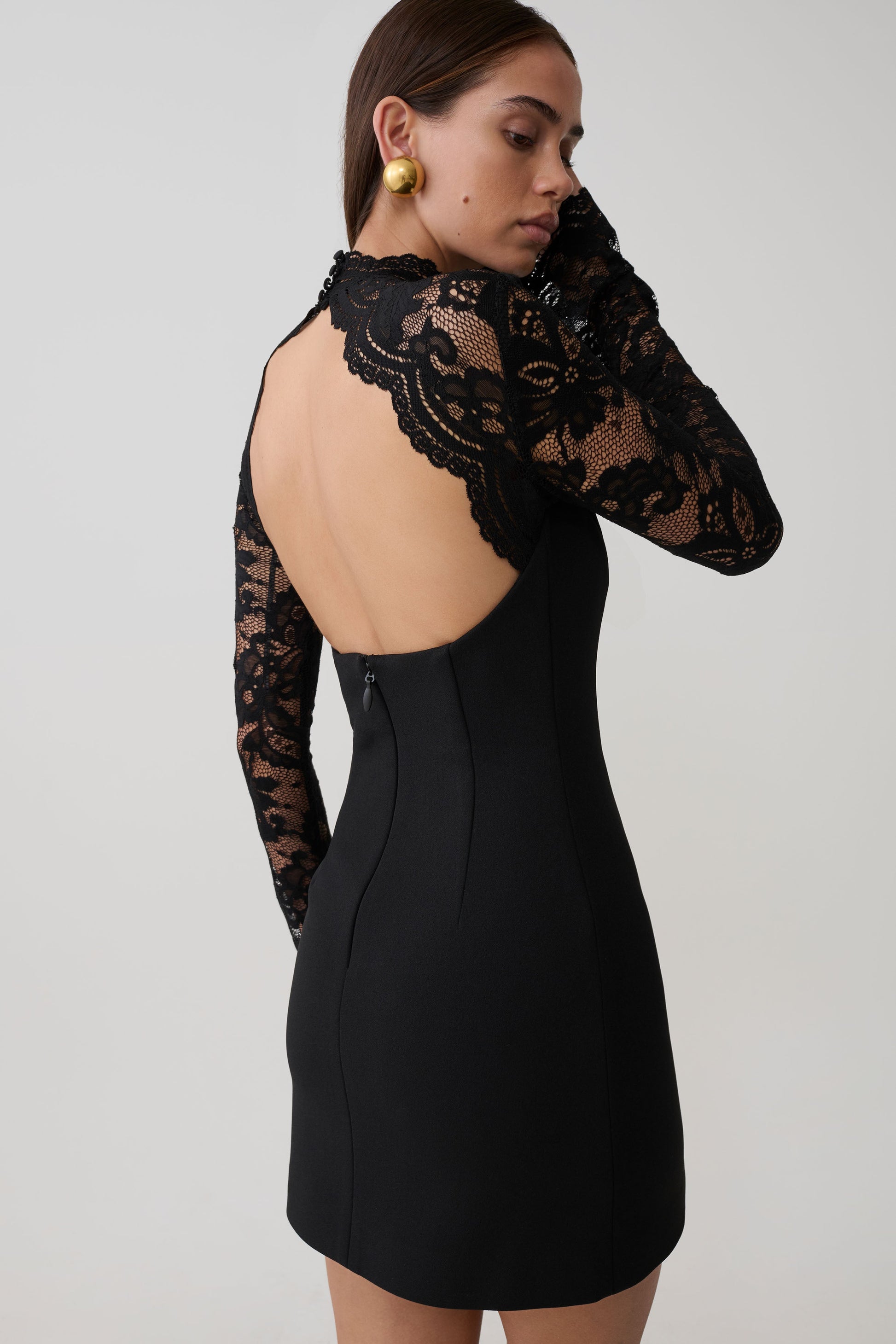 Aurelie Long Sleeve Lace Mini Dress - Black #3