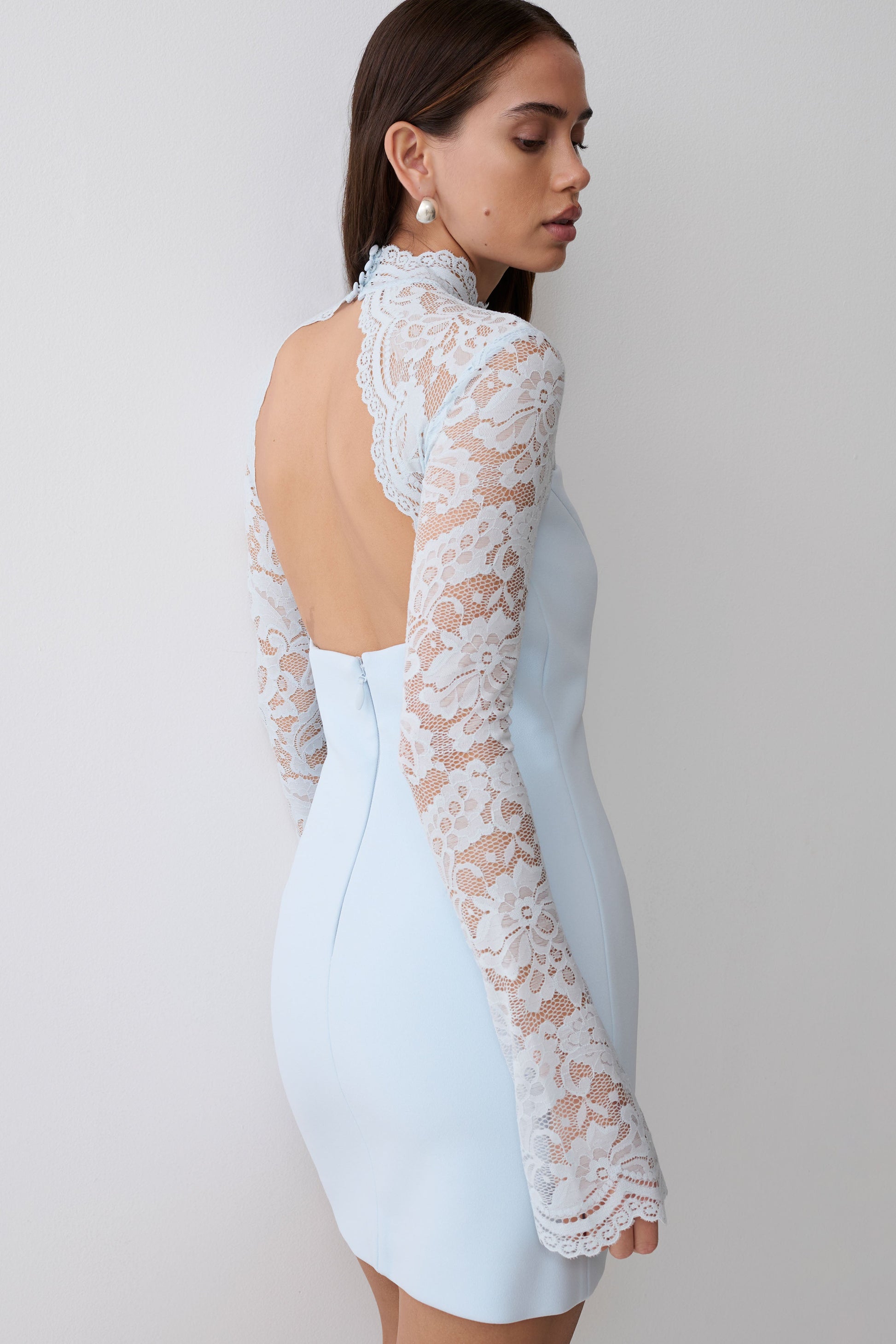 Aurelie Long Sleeve Lace Mini Dress - Sky Blue #6