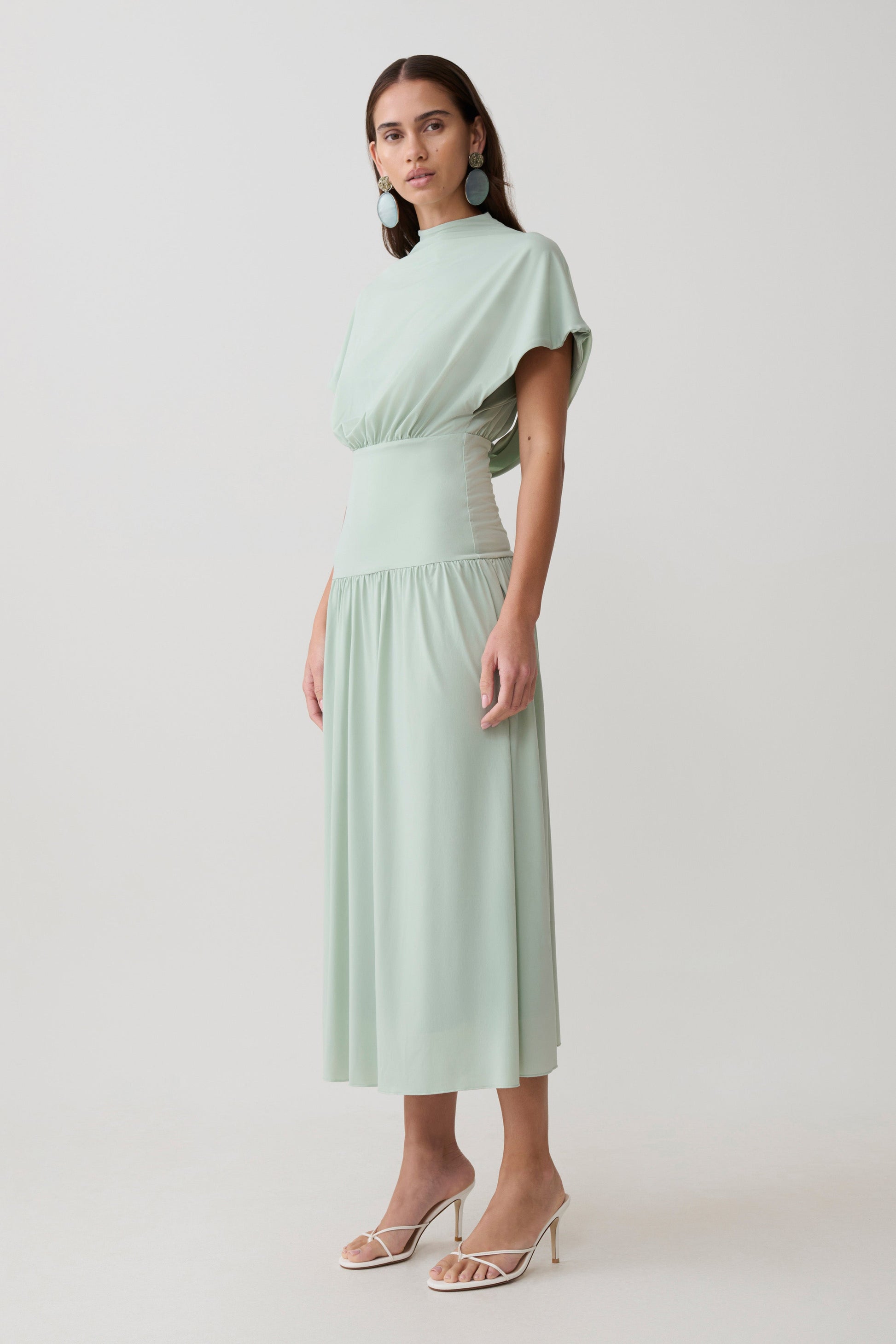 Ailla High Neck Cowl Midi Dress - Aqua Grey #4