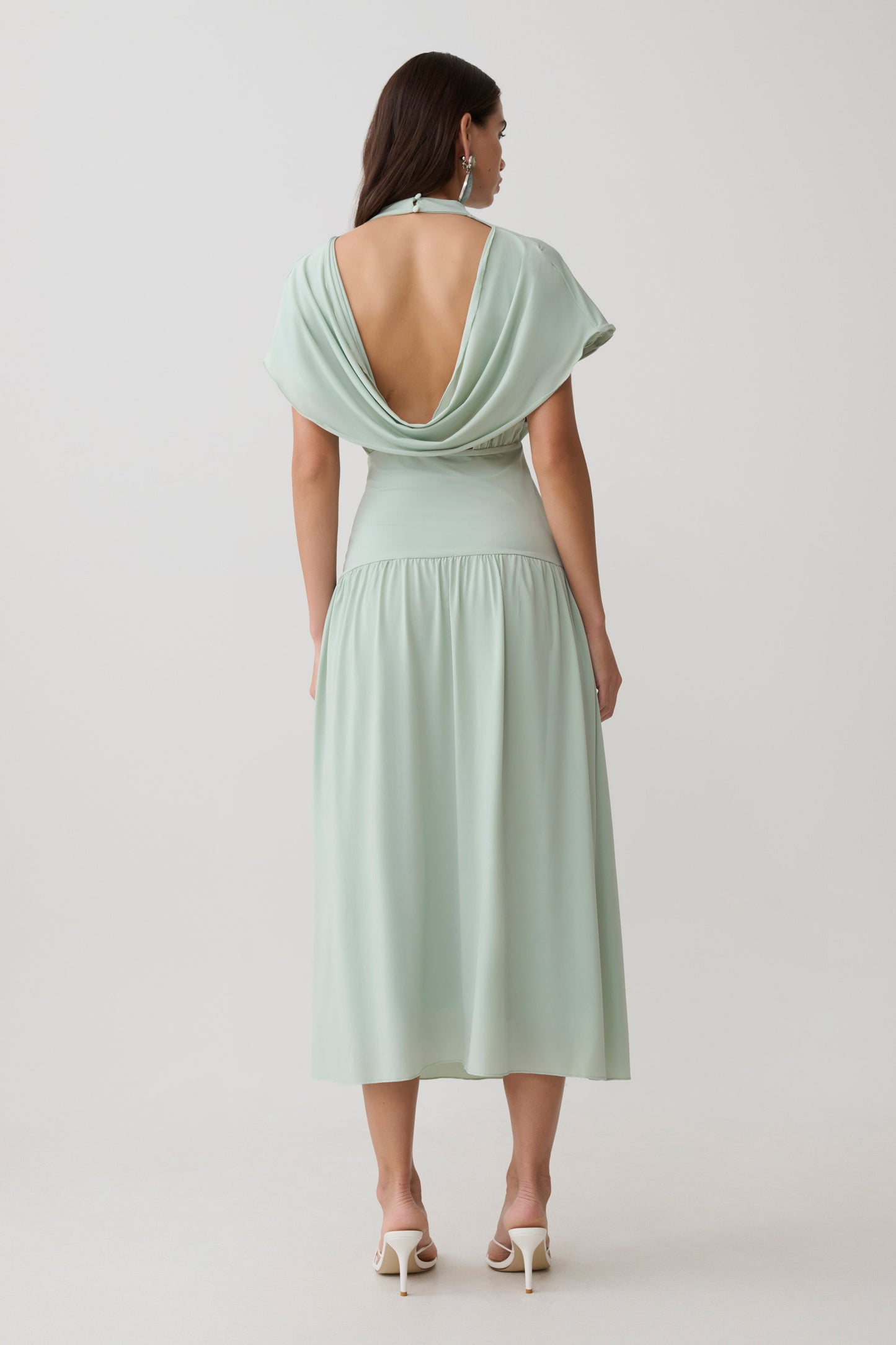 Ailla High Neck Cowl Midi Dress - Aqua Grey