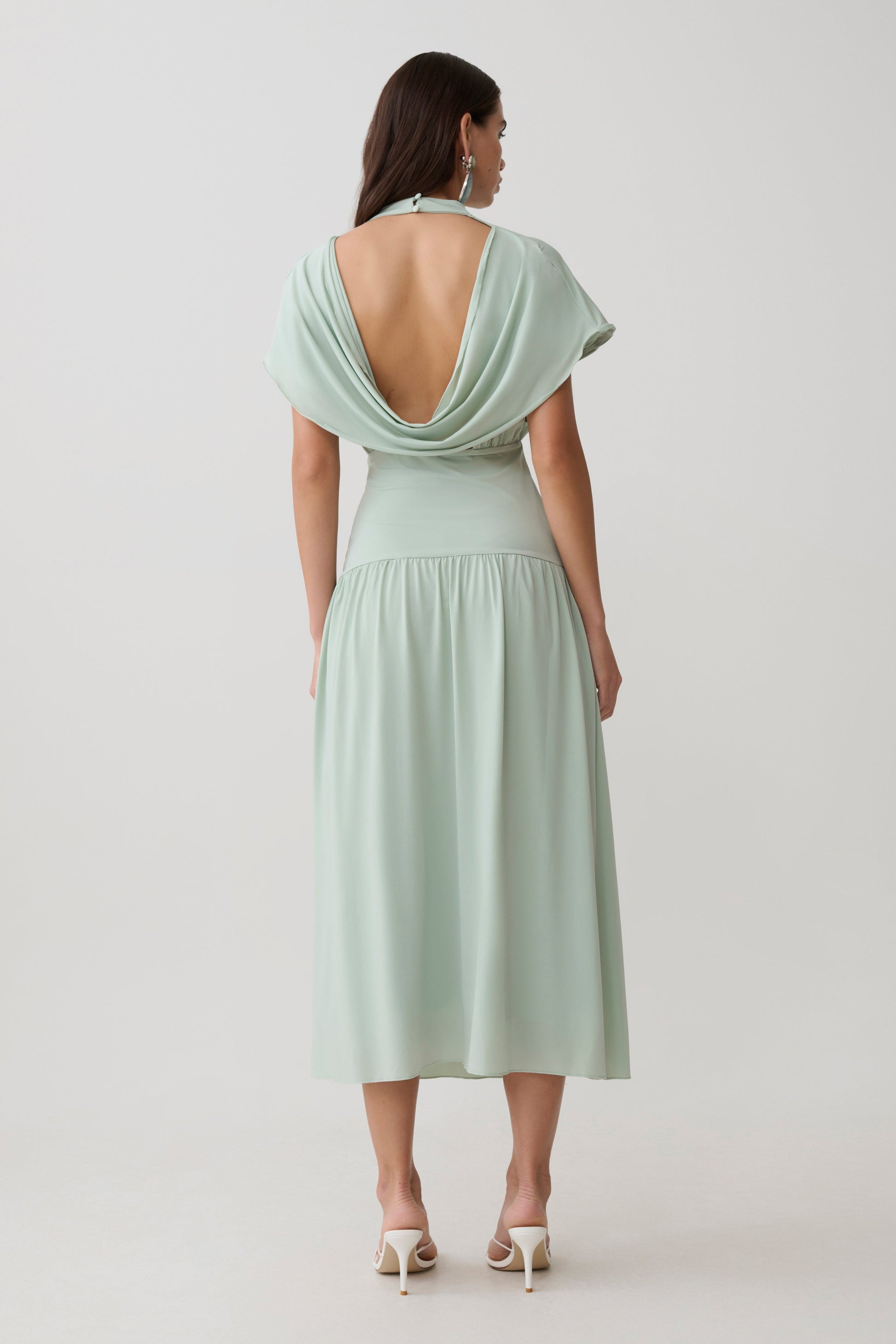 Ailla High Neck Cowl Midi Dress - Aqua Grey #2