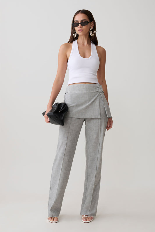Daisy Wrap Skirt Straight Leg Pants - Charcoal Marle