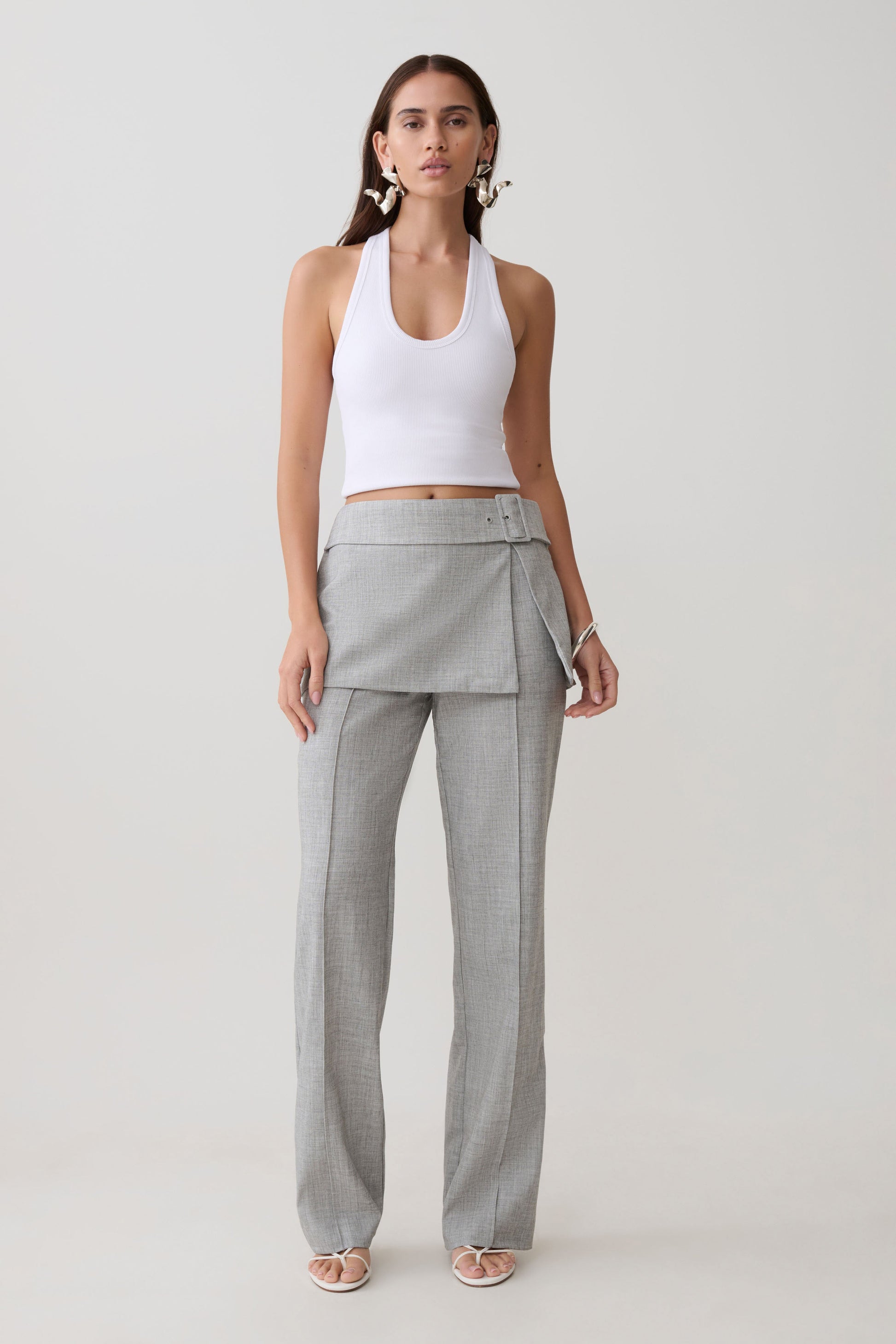 Daisy Wrap Skirt Straight Leg Pants - Charcoal Marle #4