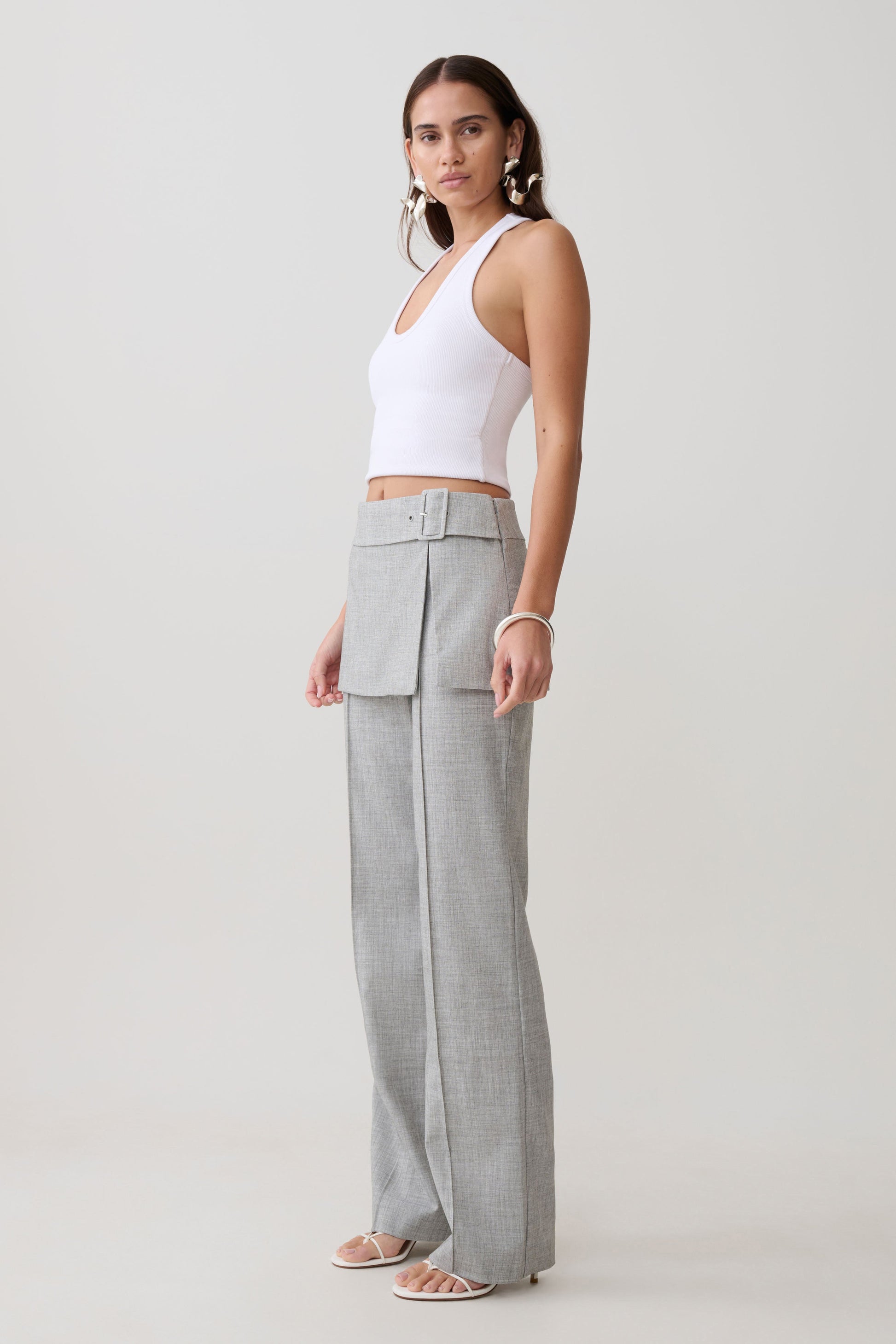 Daisy Wrap Skirt Straight Leg Pants - Charcoal Marle #5