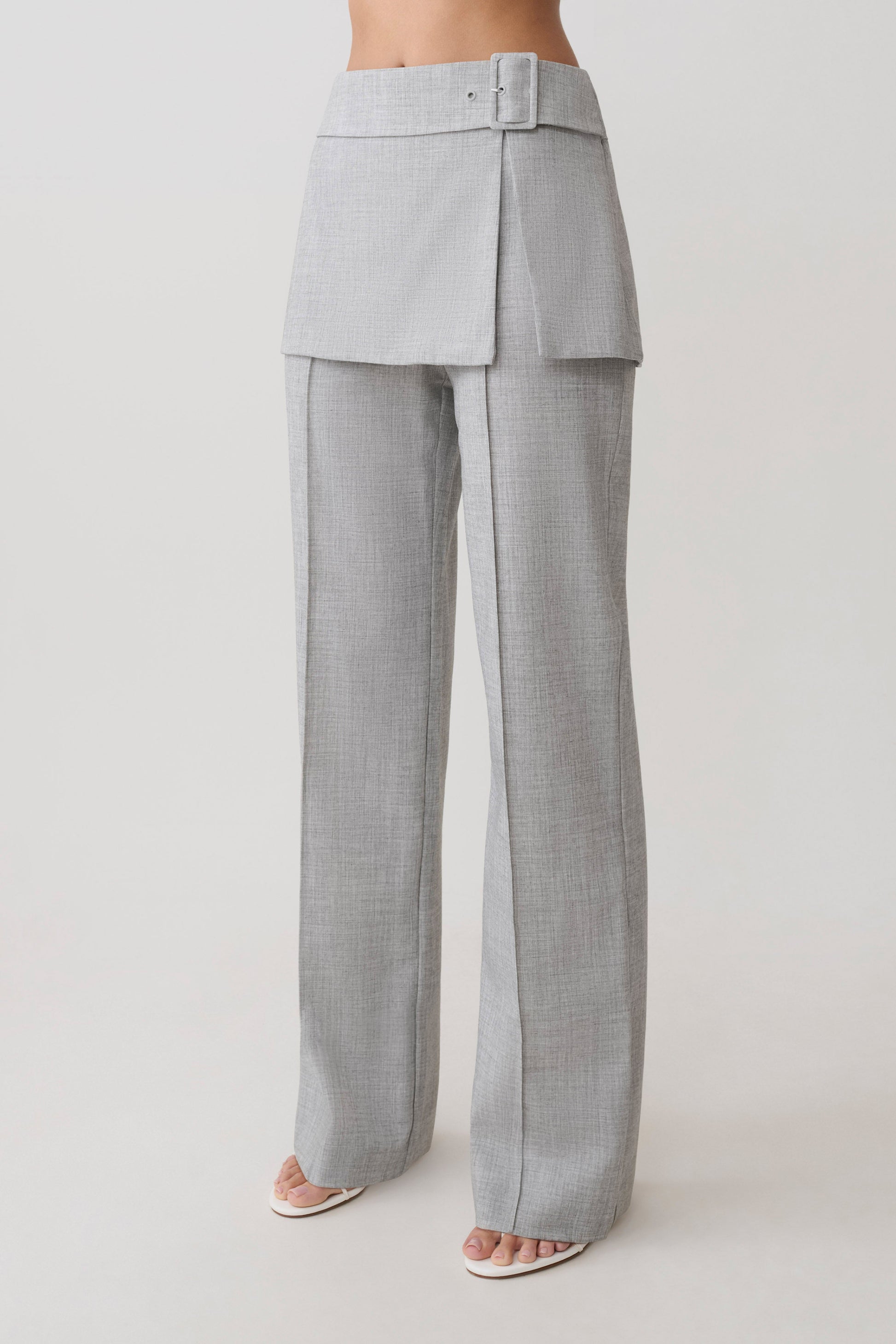 Daisy Wrap Skirt Straight Leg Pants - Charcoal Marle #6