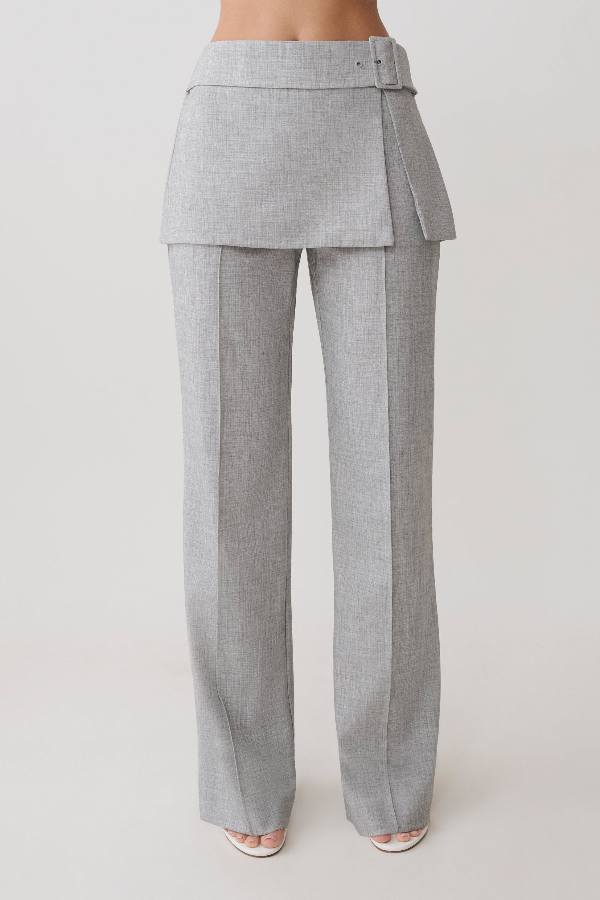 Daisy Wrap Skirt Straight Leg Pants - Charcoal Marle #8