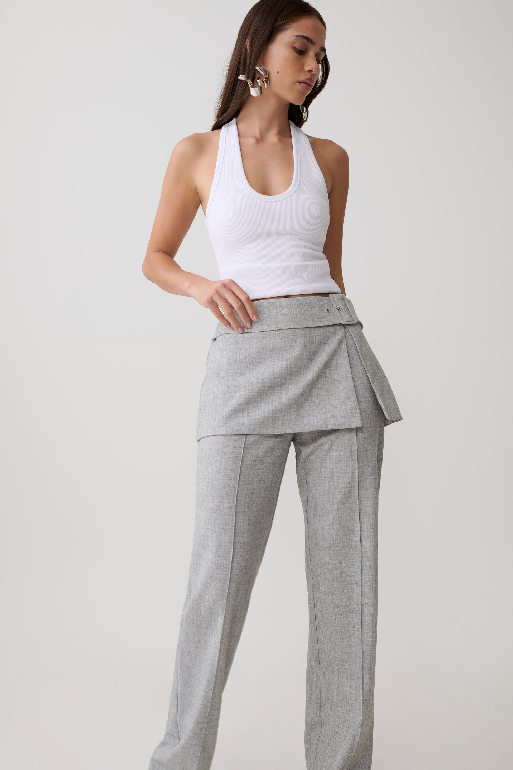 Daisy Wrap Skirt Straight Leg Pants - Charcoal Marle #3