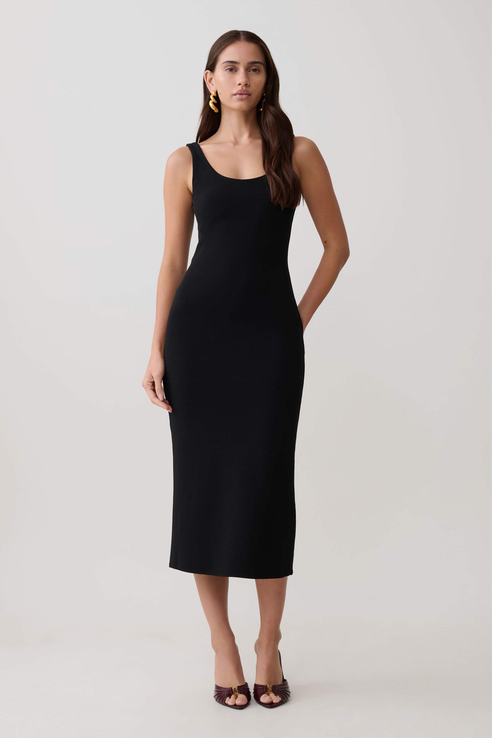Allyra Scoop Stretch Crepe Midi Dress - Black #5