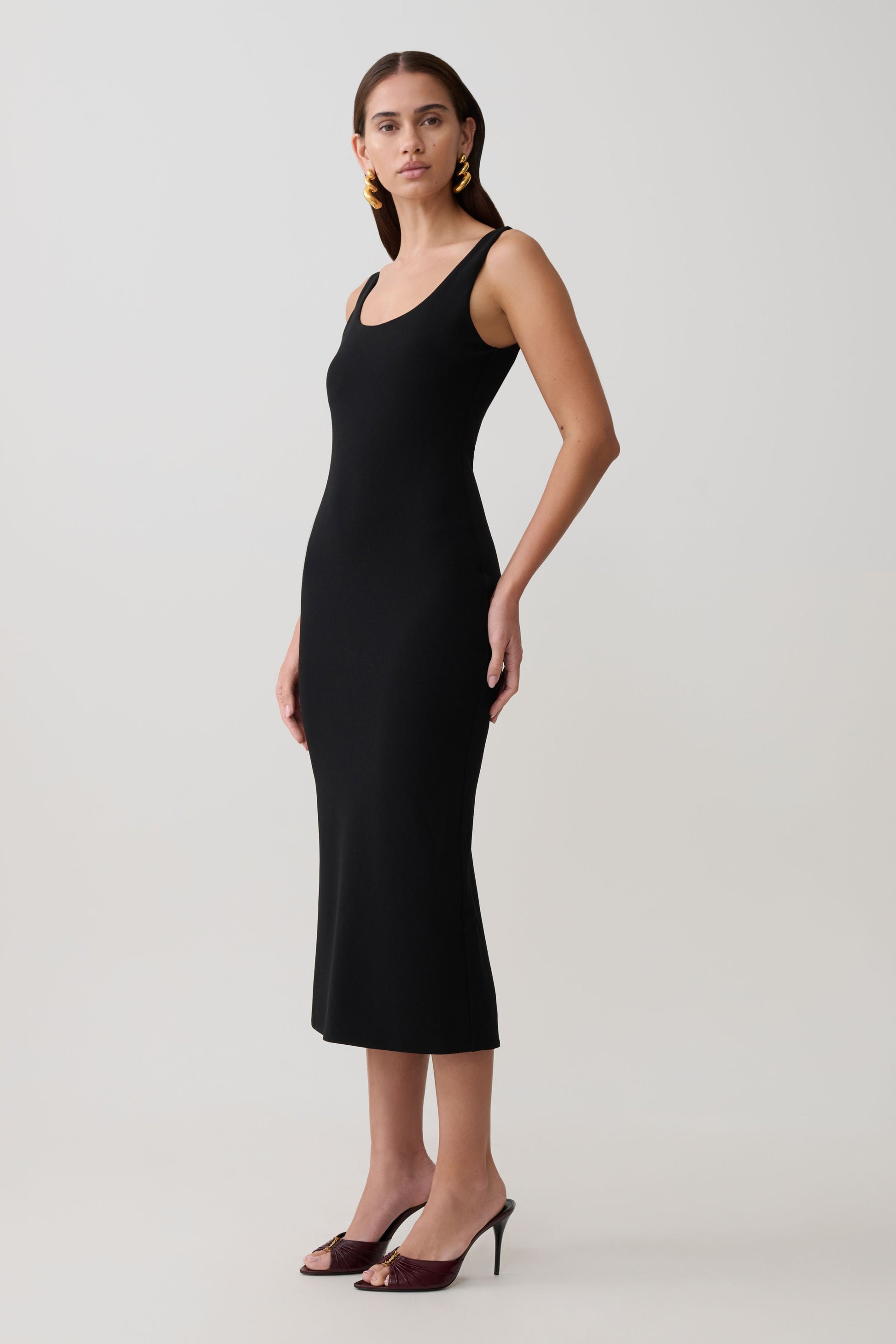 Allyra Scoop Stretch Crepe Midi Dress - Black #4