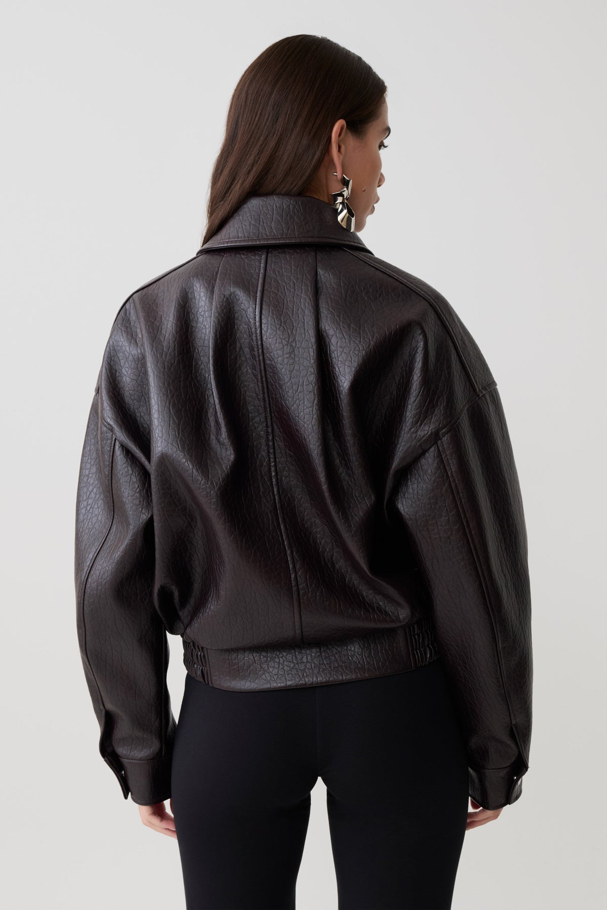Paige Faux Leather Cropped Jacket - Cherry Brown #2