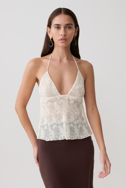 Ambrose Lace Cami Halter Top - Ivory