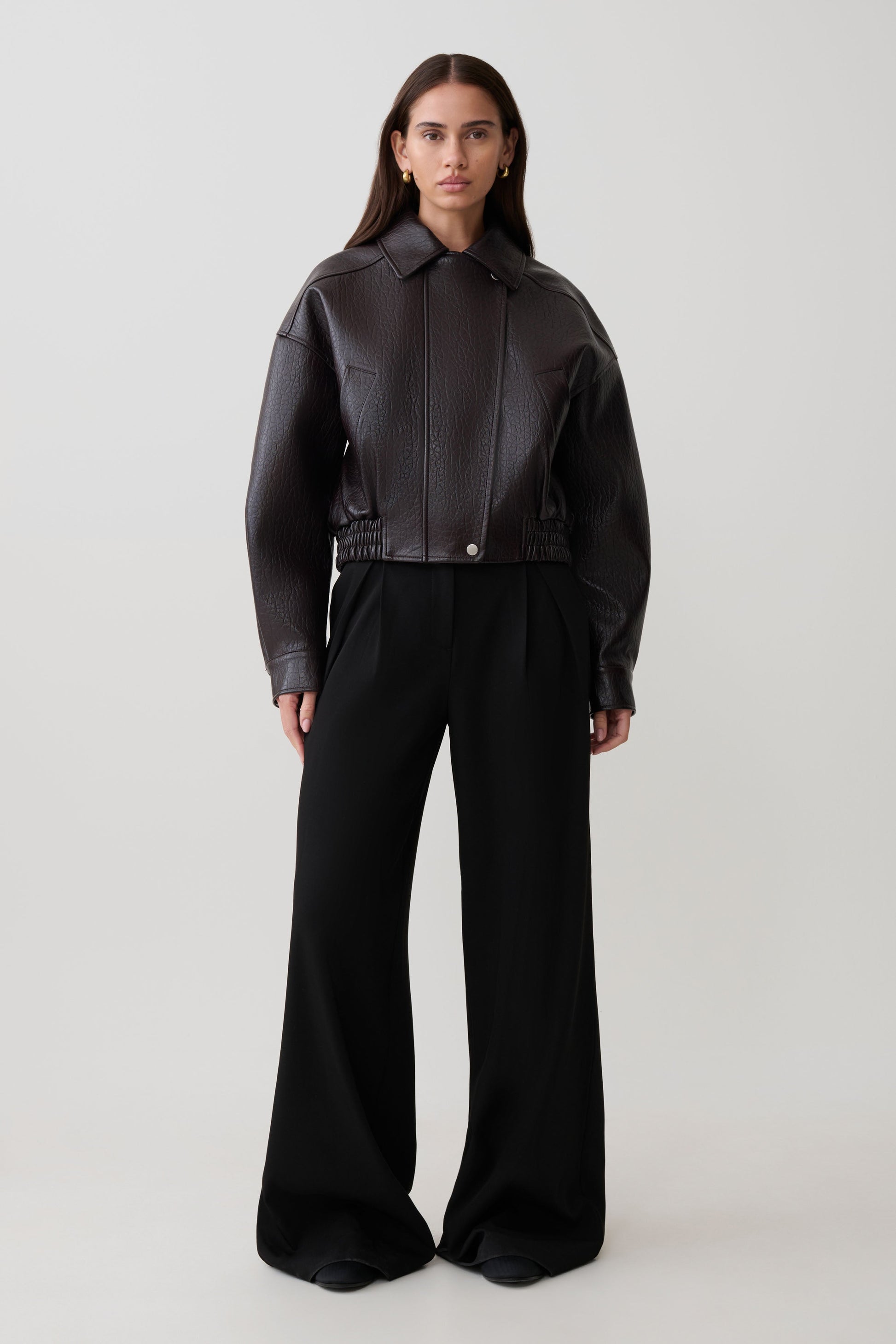 Paige Faux Leather Cropped Jacket - Cherry Brown #8