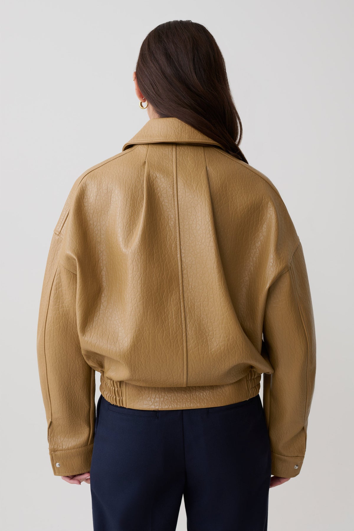 Paige Faux Leather Cropped Jacket - Beige #2