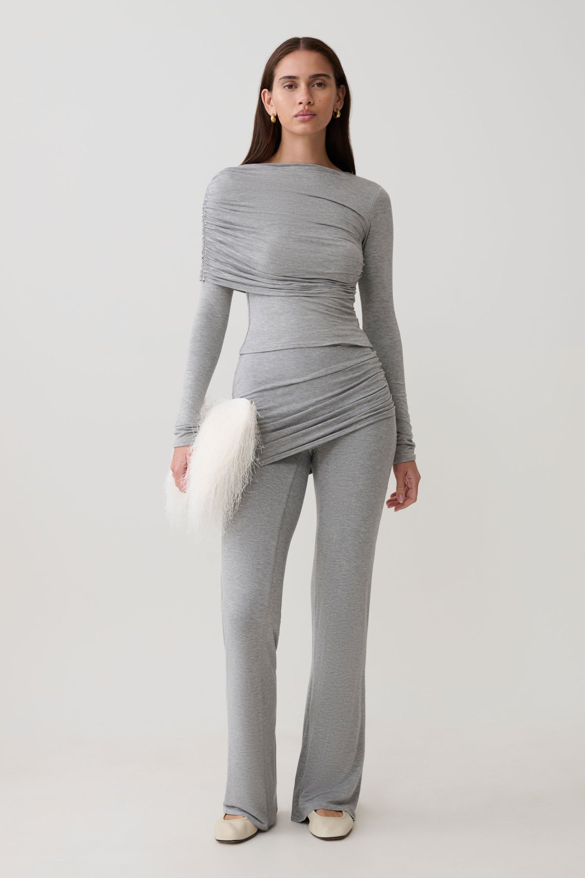 Keaton Modal Straight Leg Overlay Pant - Grey Marle #3