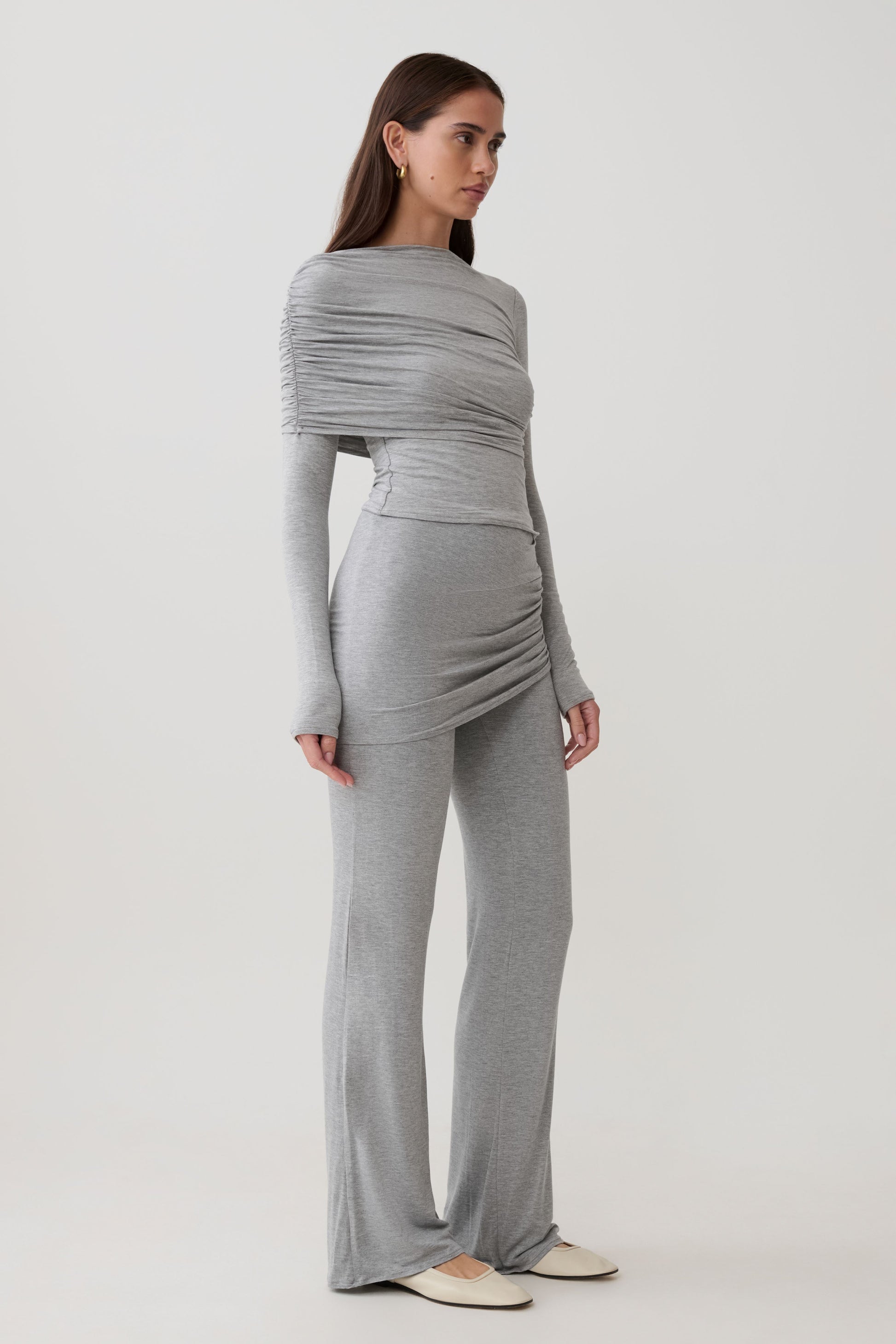 Keaton Modal Long Sleeve Overlay Top - Grey Marle #4