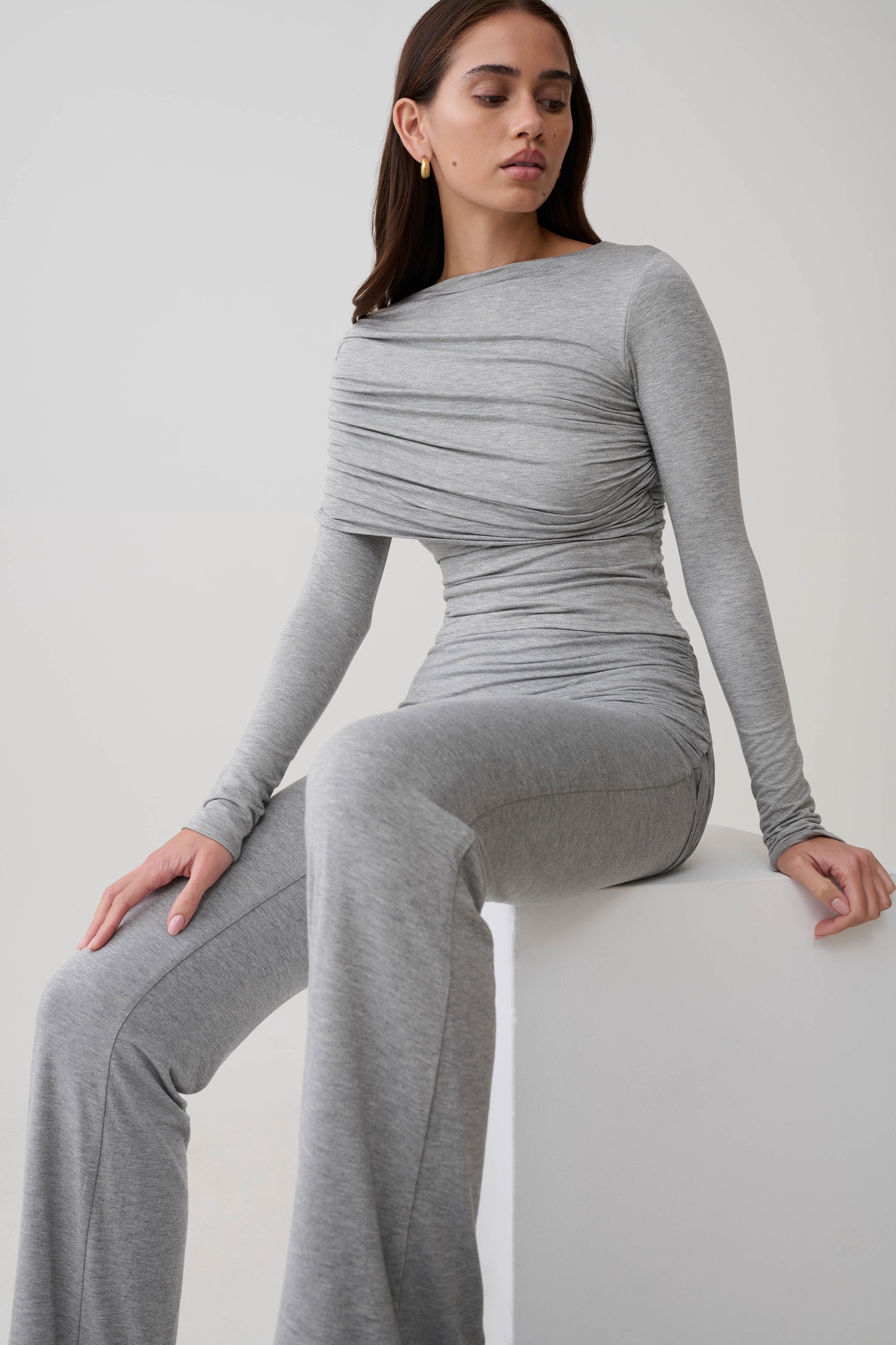 Keaton Modal Long Sleeve Overlay Top - Grey Marle #3