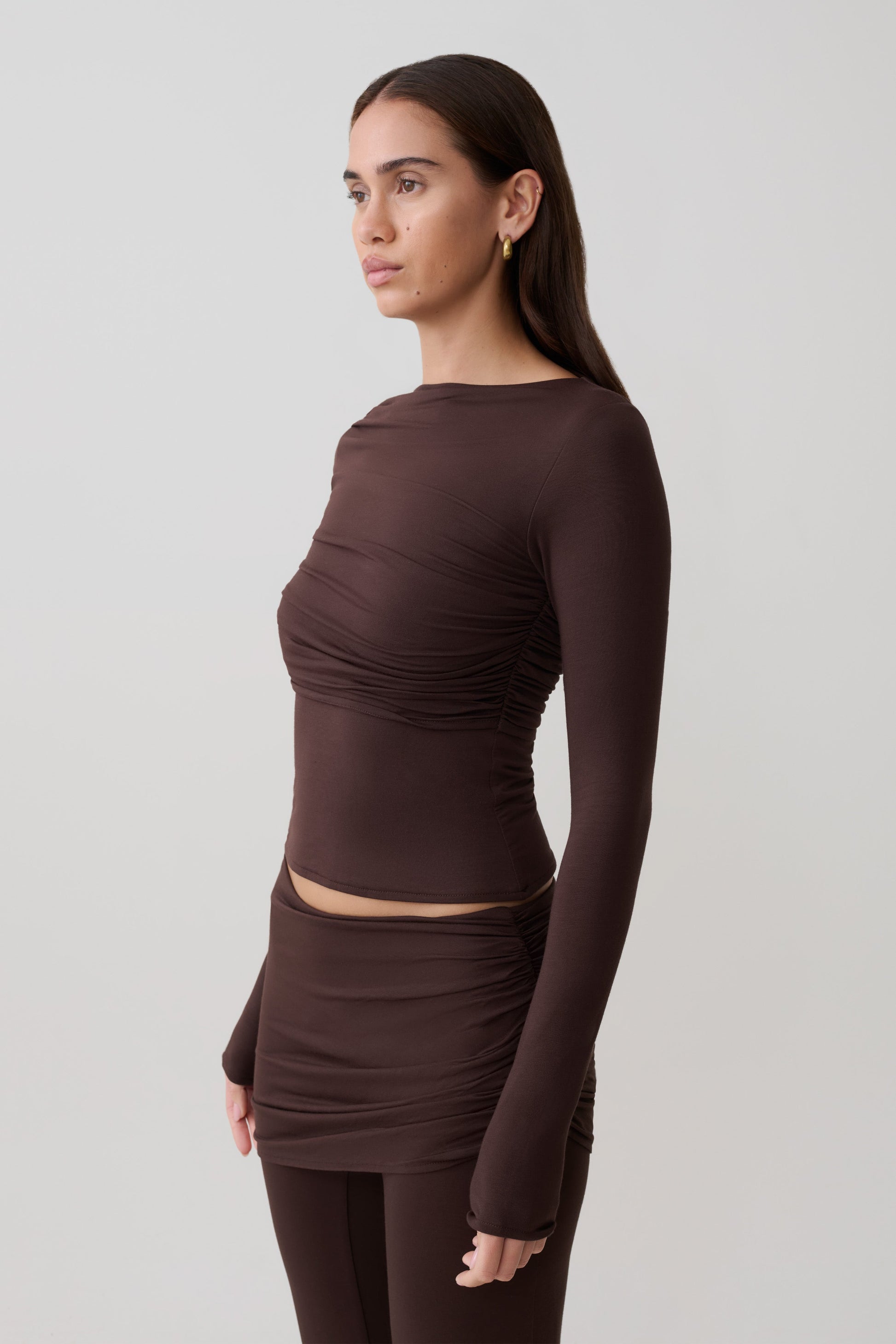 Keaton Modal Long Sleeve Overlay Top - Espresso #3