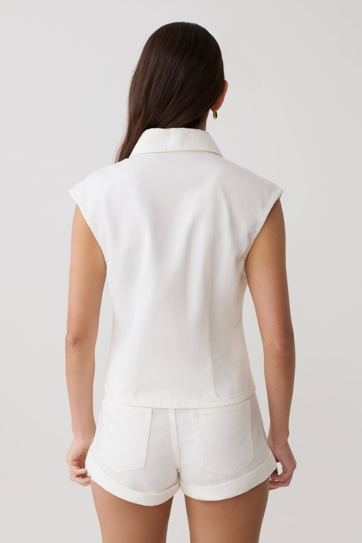 Jeremy Collared Denim Longline Top - White #3