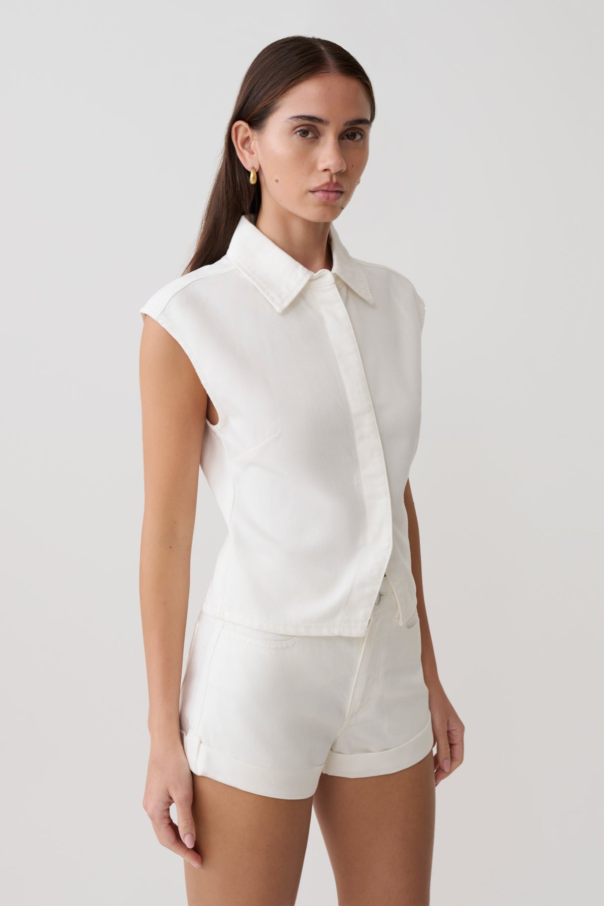 Jeremy Collared Denim Longline Top - White #4