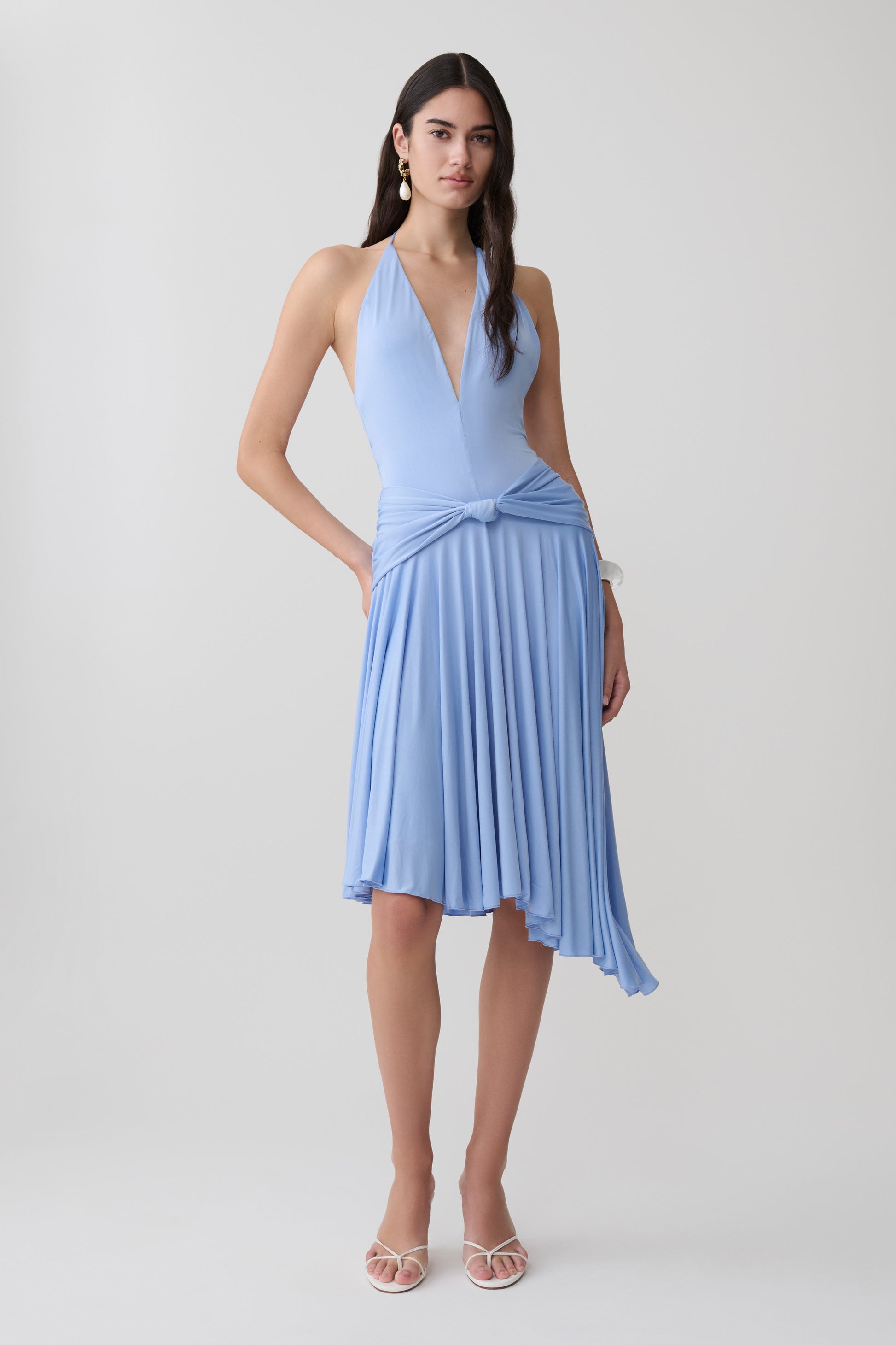 Zelda Asymmetric Slinky Midi Dress - Cornflower Blue #5