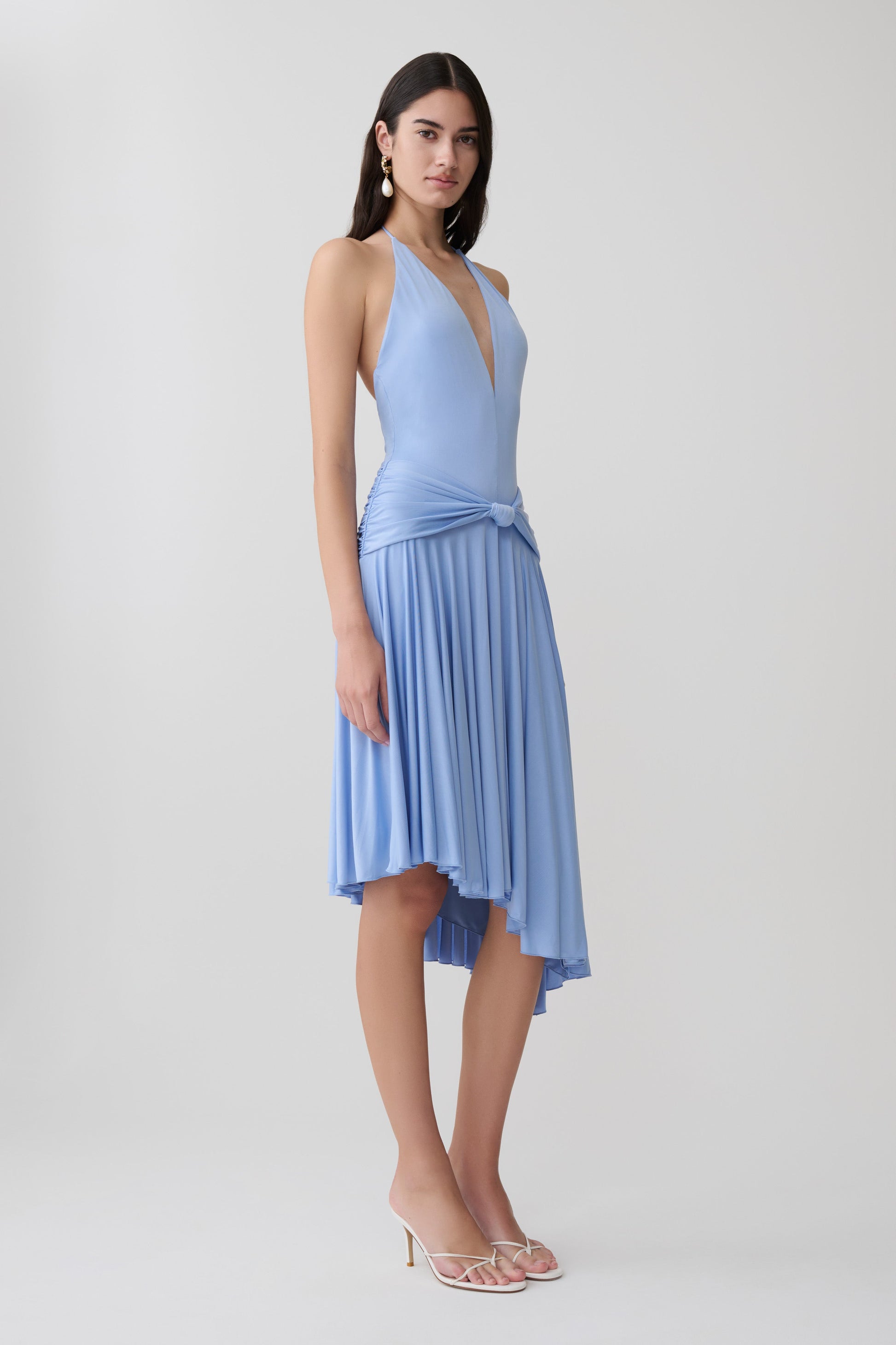 Zelda Asymmetric Slinky Midi Dress - Cornflower Blue #4