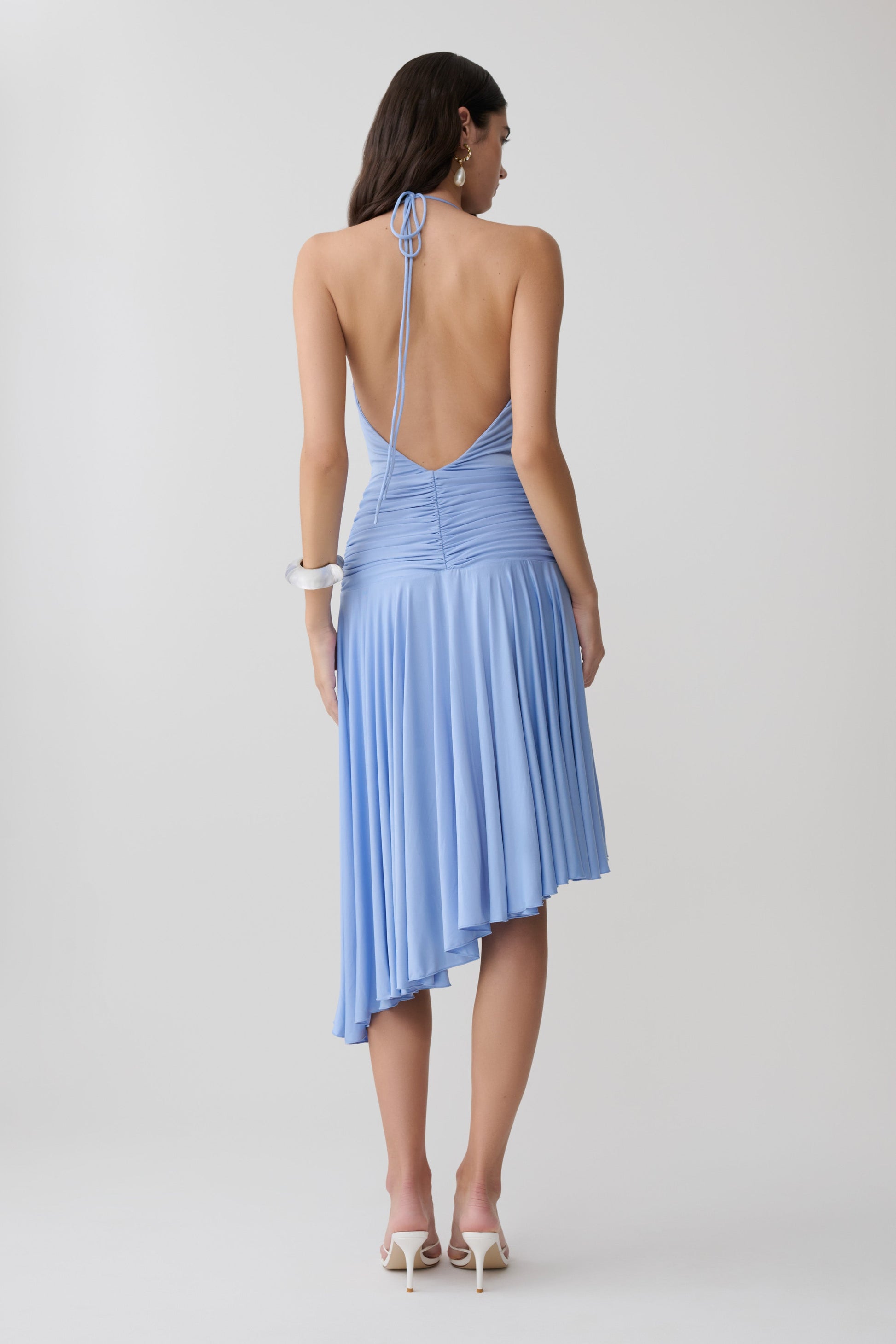 Zelda Asymmetric Slinky Midi Dress - Cornflower Blue #2