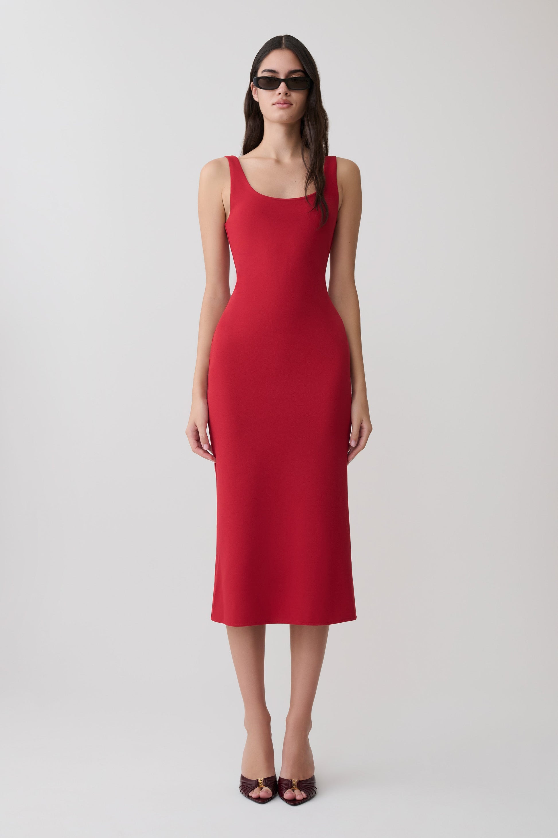 Allyra Scoop Stretch Crepe Midi Dress - Red #6