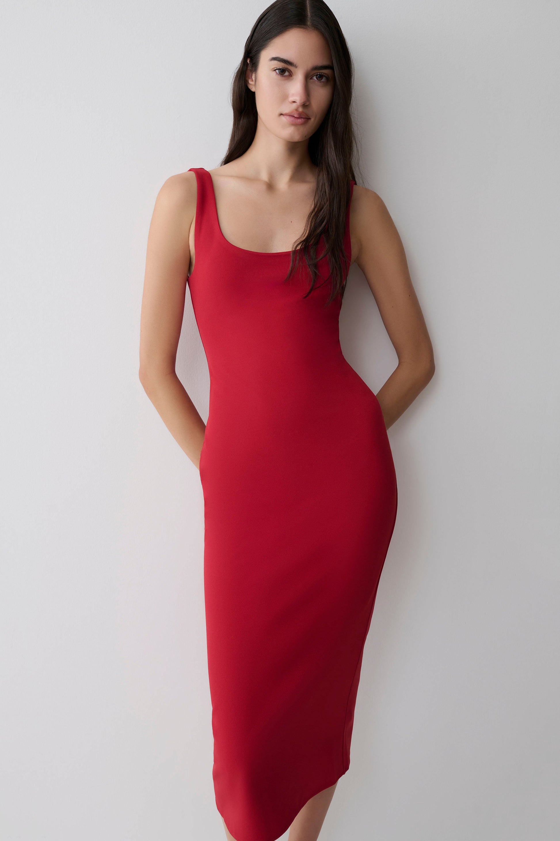 Allyra Scoop Stretch Crepe Midi Dress - Red #4