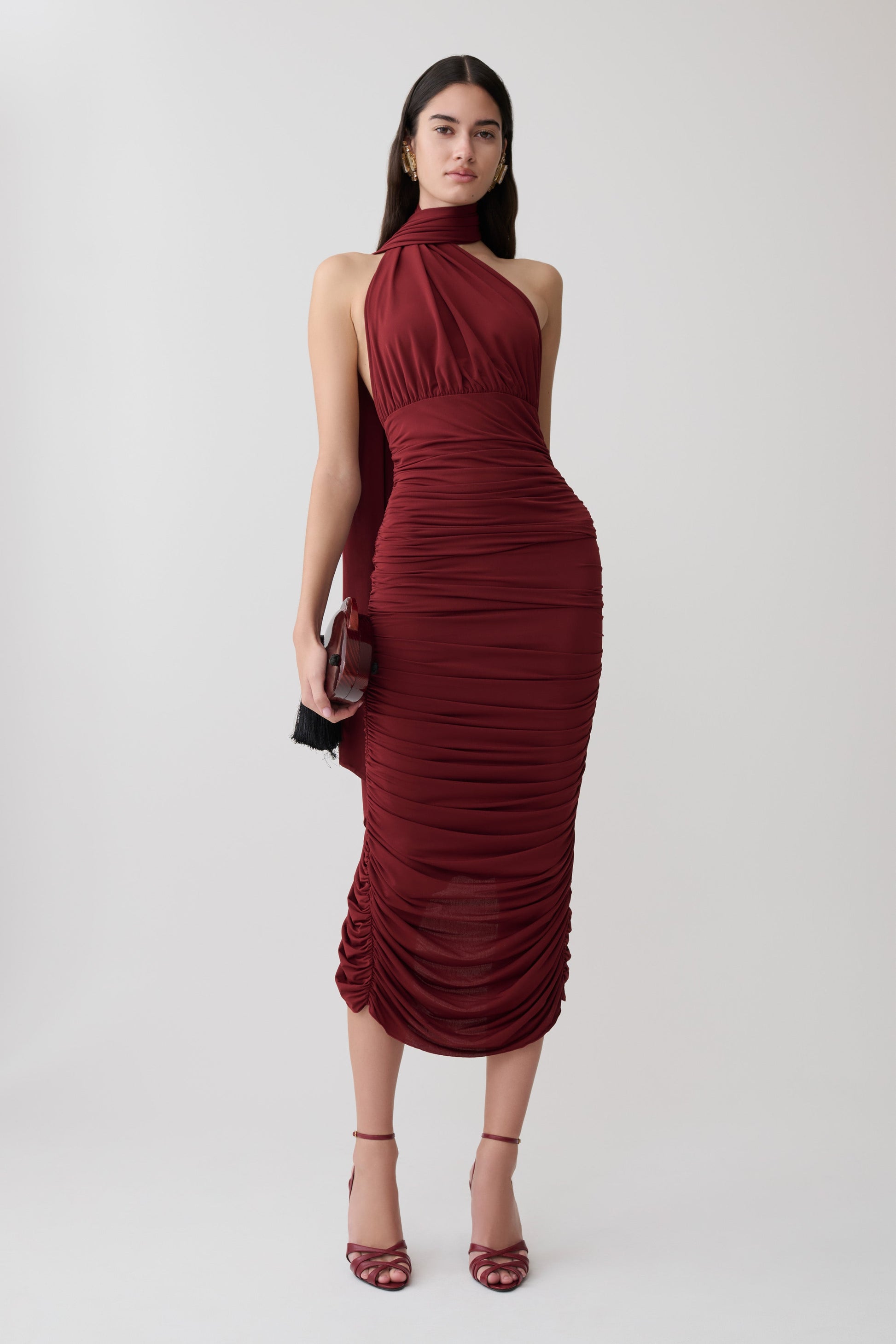 Giannie Draped Midi Dress - Merlot #7