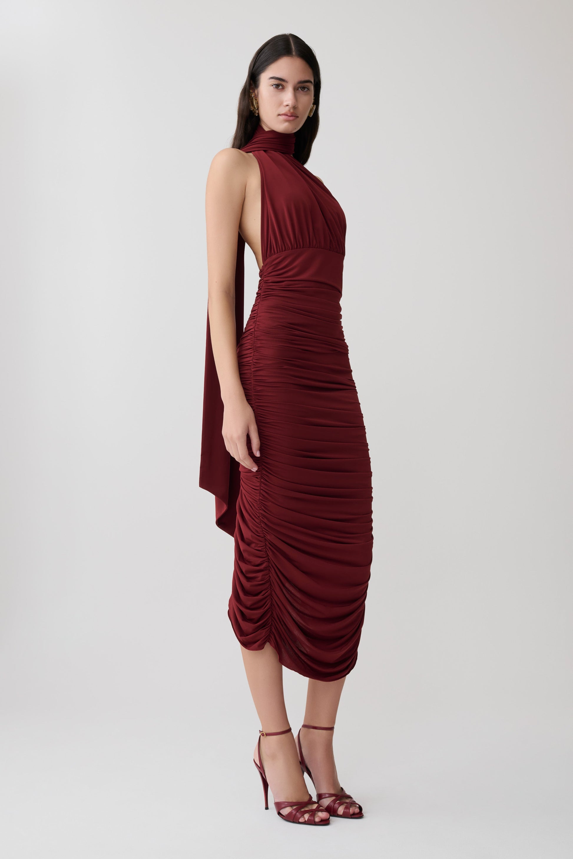 Giannie Draped Midi Dress - Merlot #4