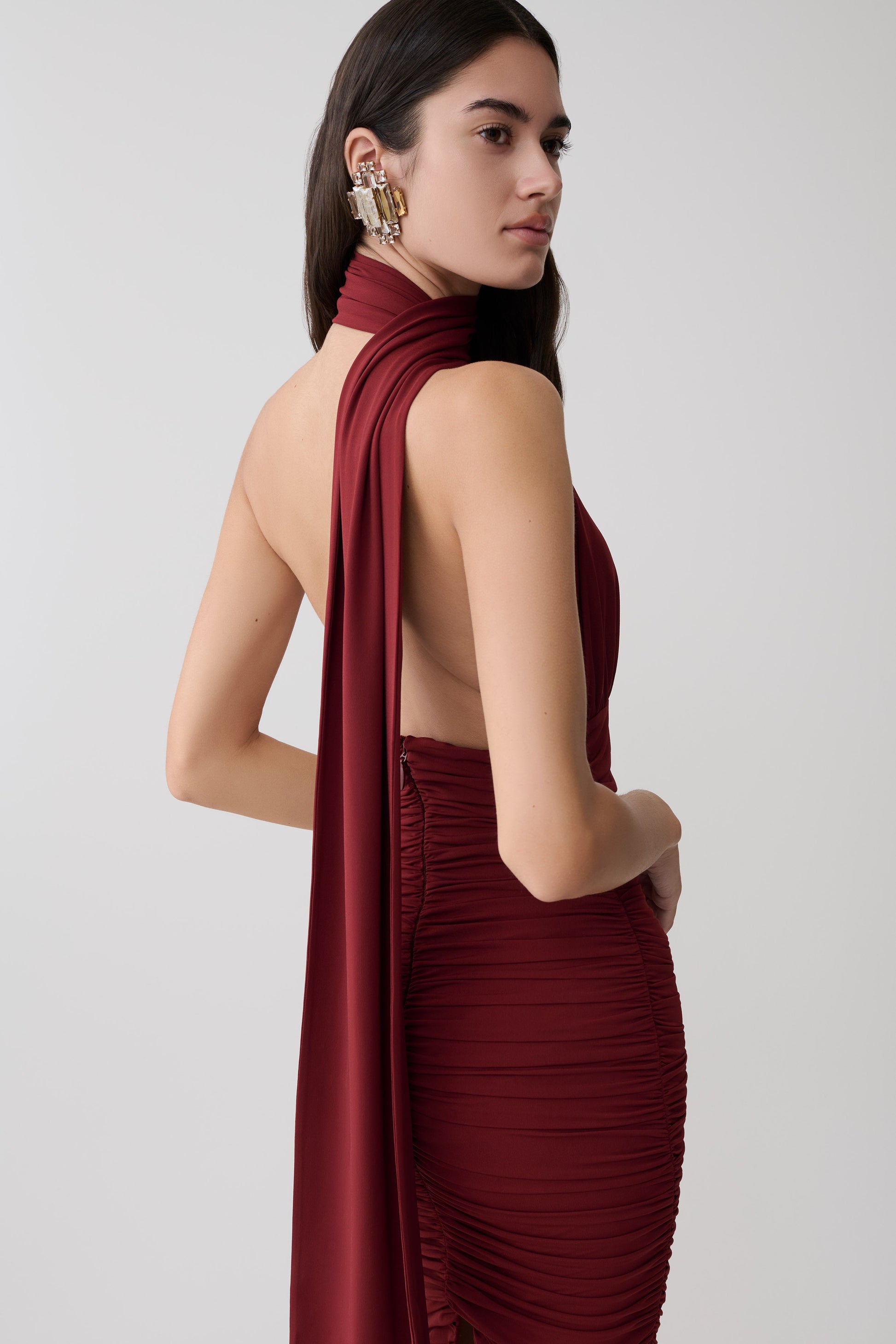 Giannie Draped Midi Dress - Merlot #3