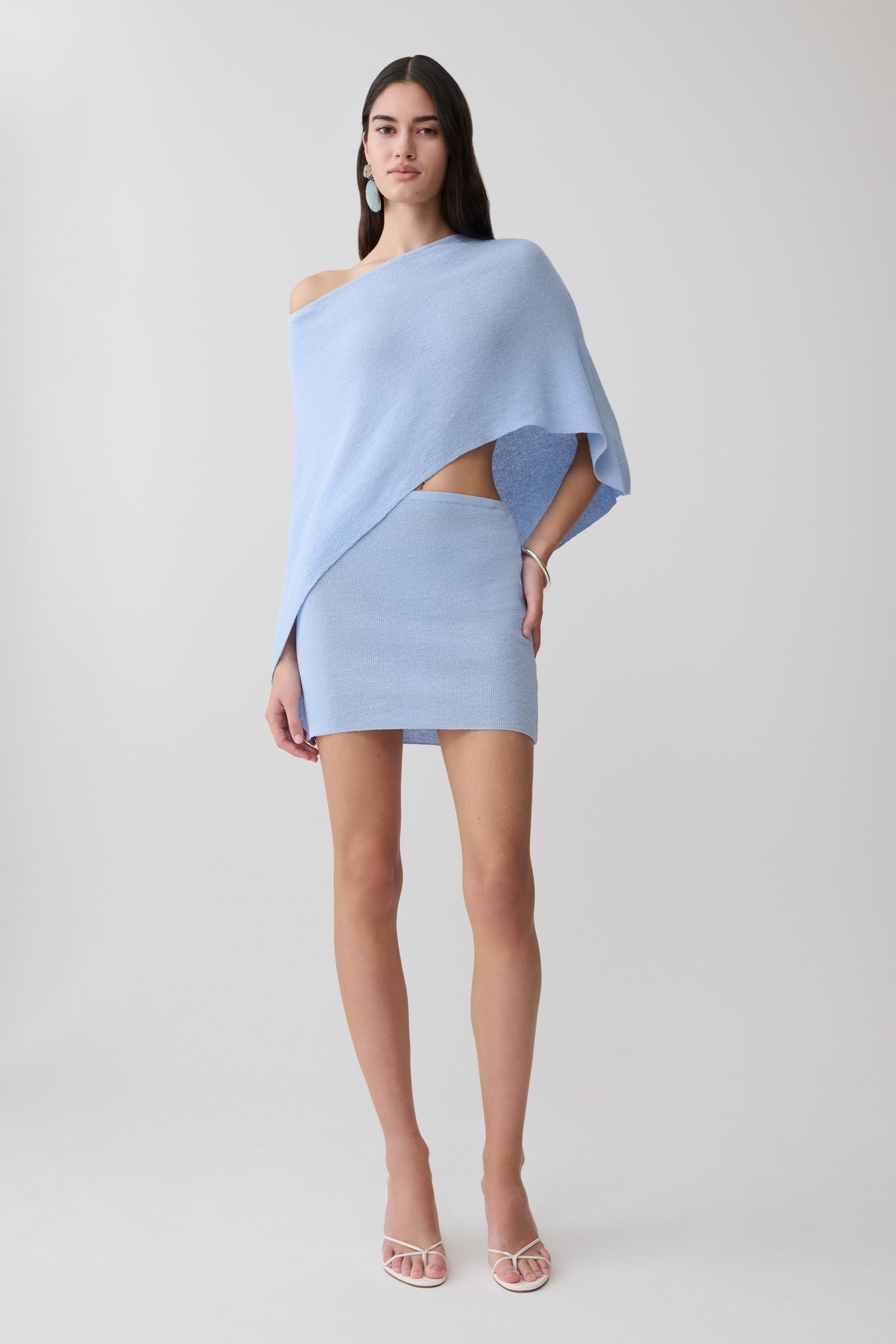 Loura One Shoulder Knit Cape Top - Cornflower Blue #7