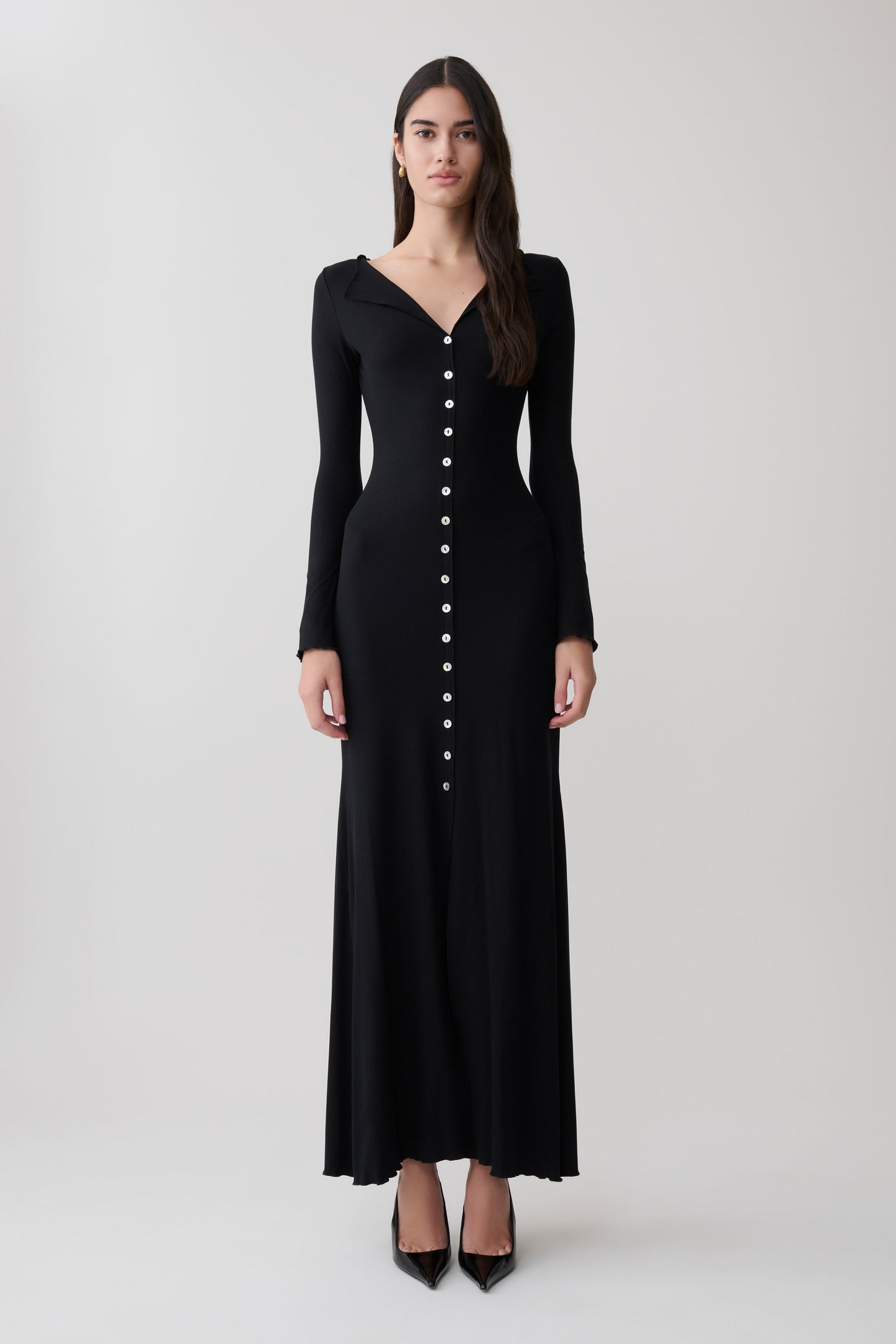 Tanya Buttoned Long Sleeve Maxi Dress - Black