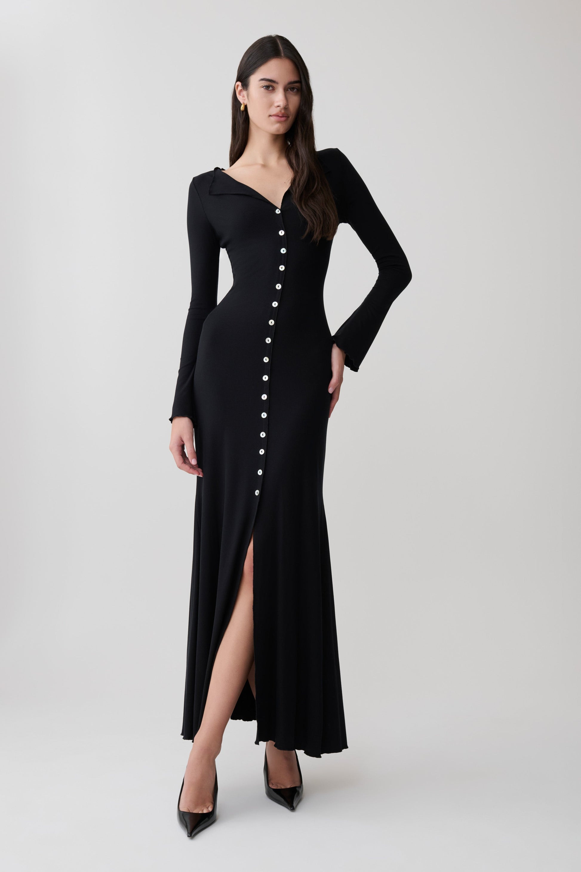 Tanya Buttoned Long Sleeve Maxi Dress - Black #3