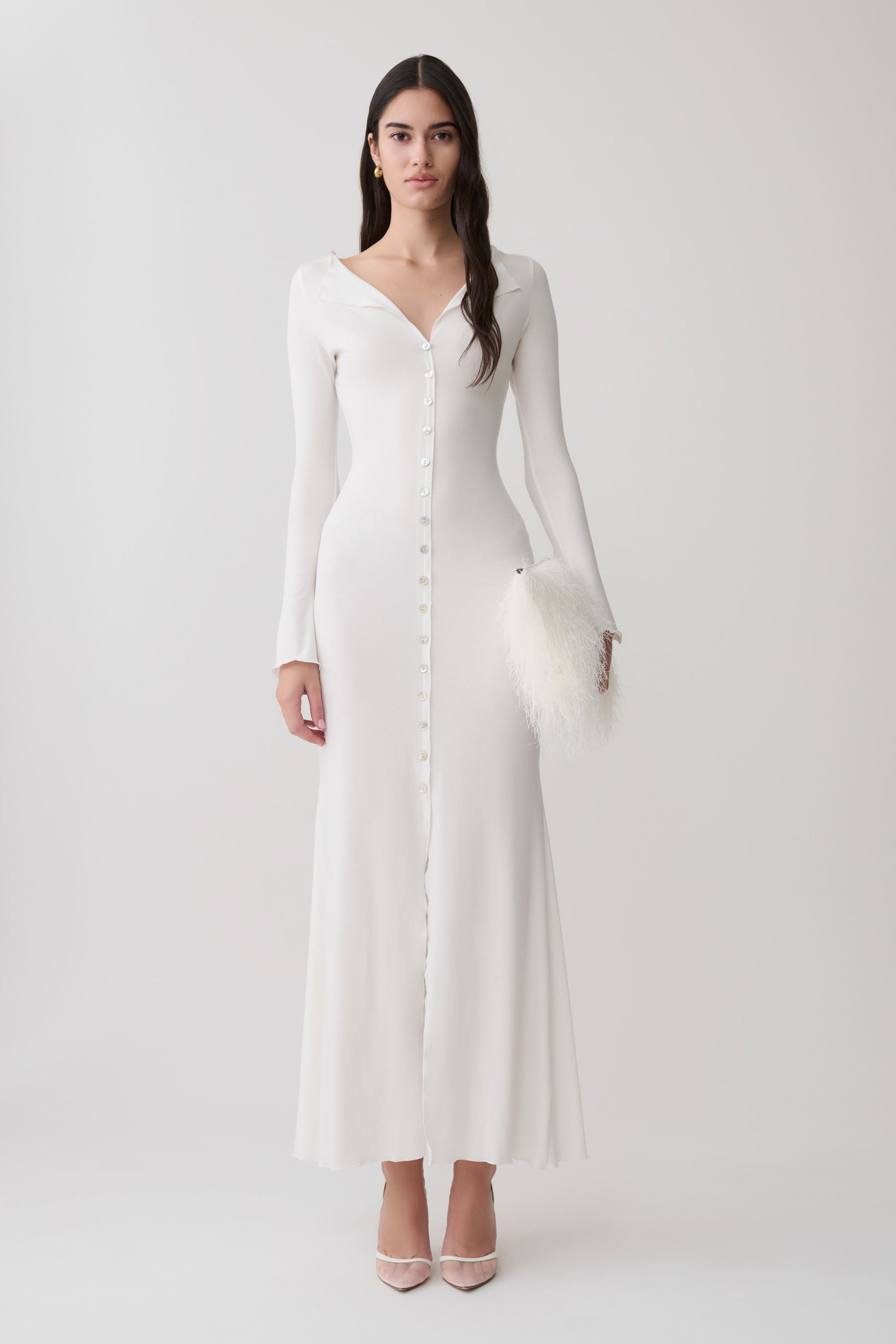 Tanya Buttoned Long Sleeve Maxi Dress - White