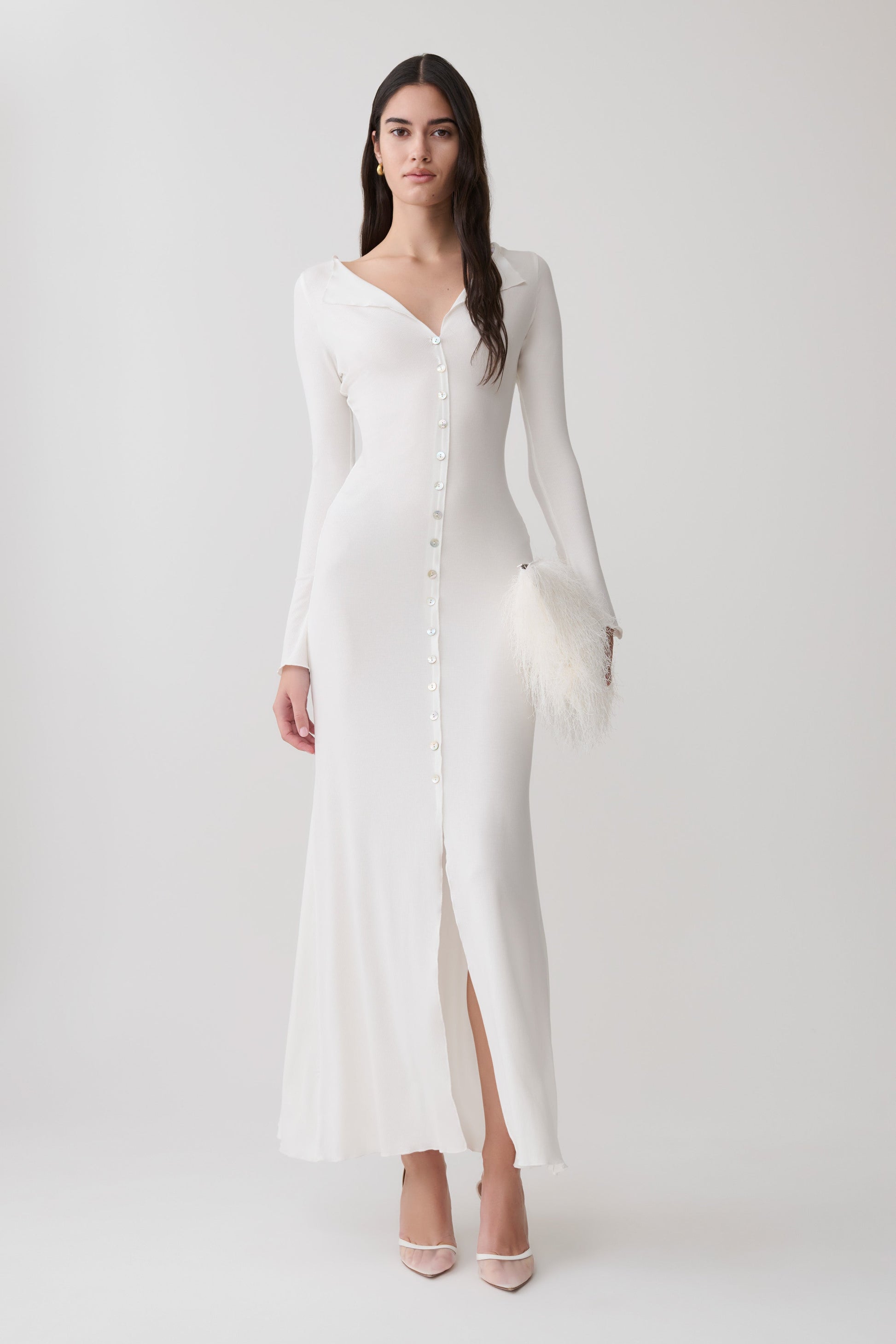 Tanya Buttoned Long Sleeve Maxi Dress - White #6