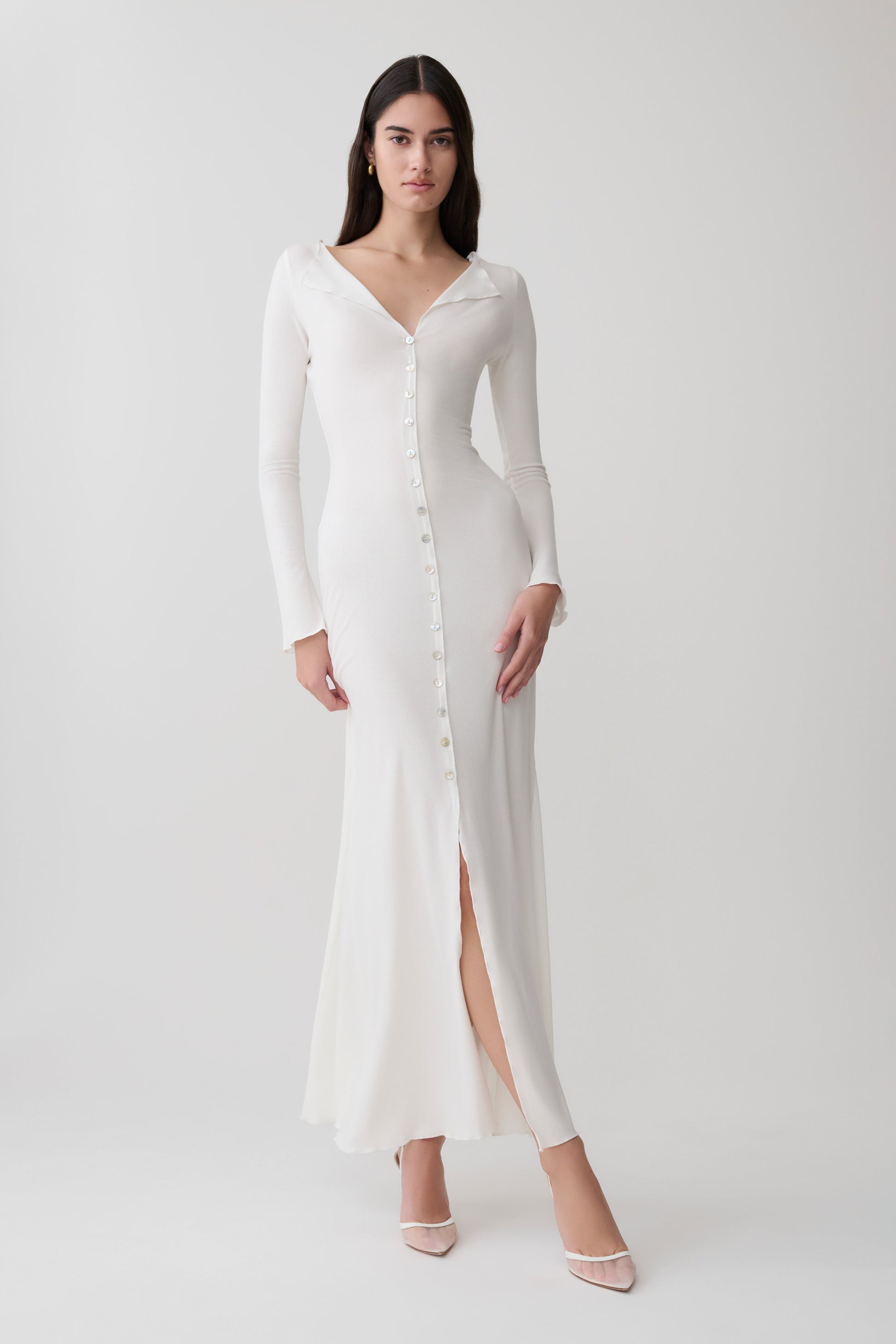 Tanya Buttoned Long Sleeve Maxi Dress - White #5