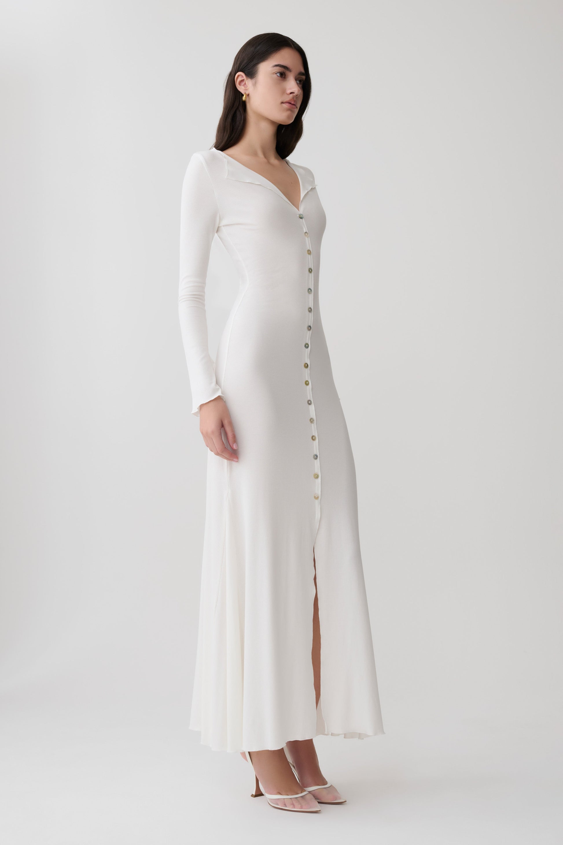 Tanya Buttoned Long Sleeve Maxi Dress - White #4