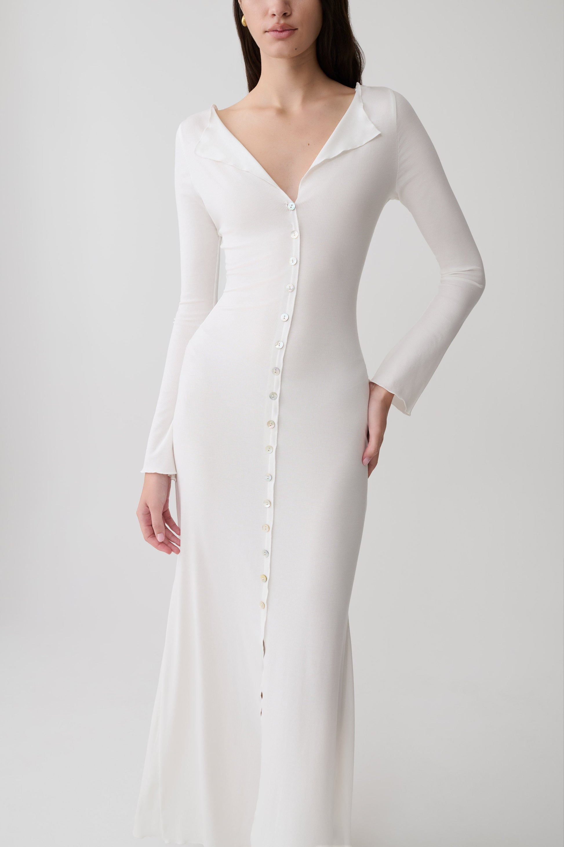 Tanya Buttoned Long Sleeve Maxi Dress - White #3