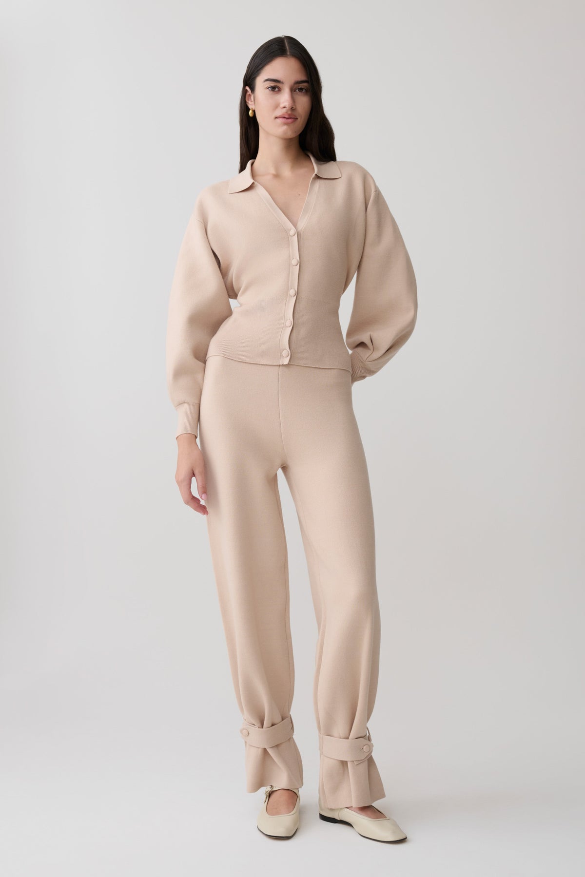 Blaine Knit Cuffed Wide Leg Pants - Oat Marle #8