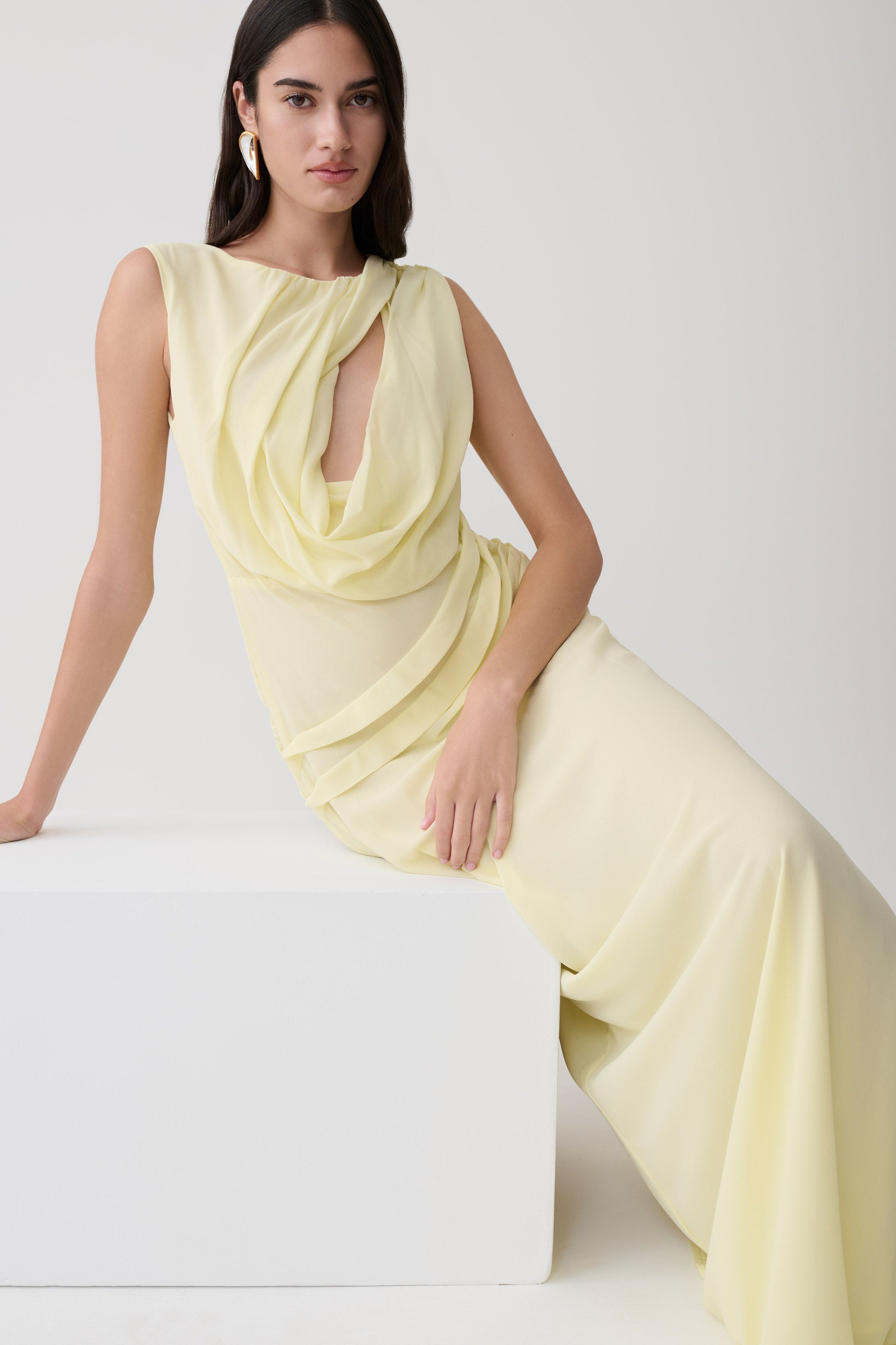 Oria Chiffon Maxi Dress - Pastel Lemon #5