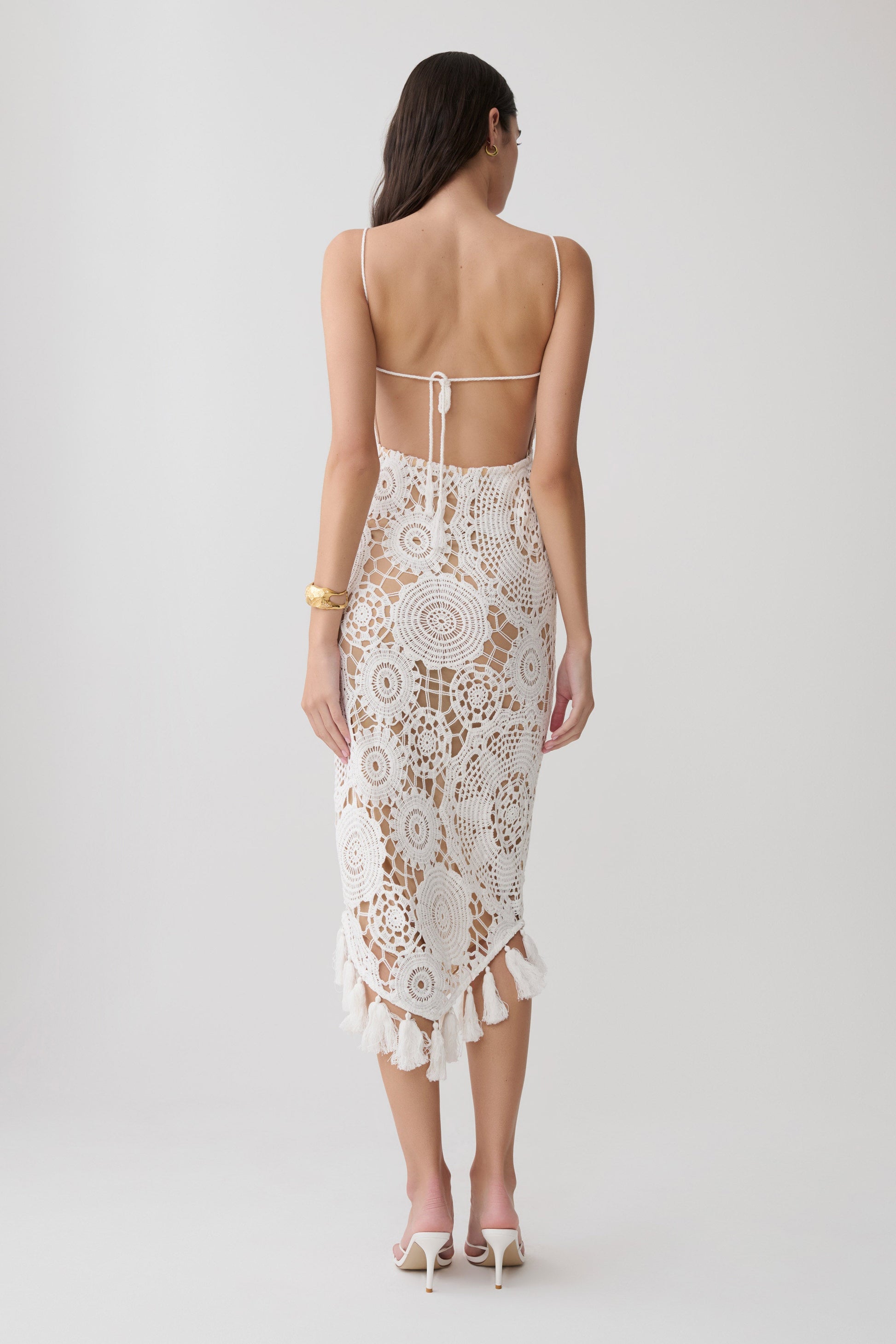 Delta Crochet Halter Midi Dress - White #2