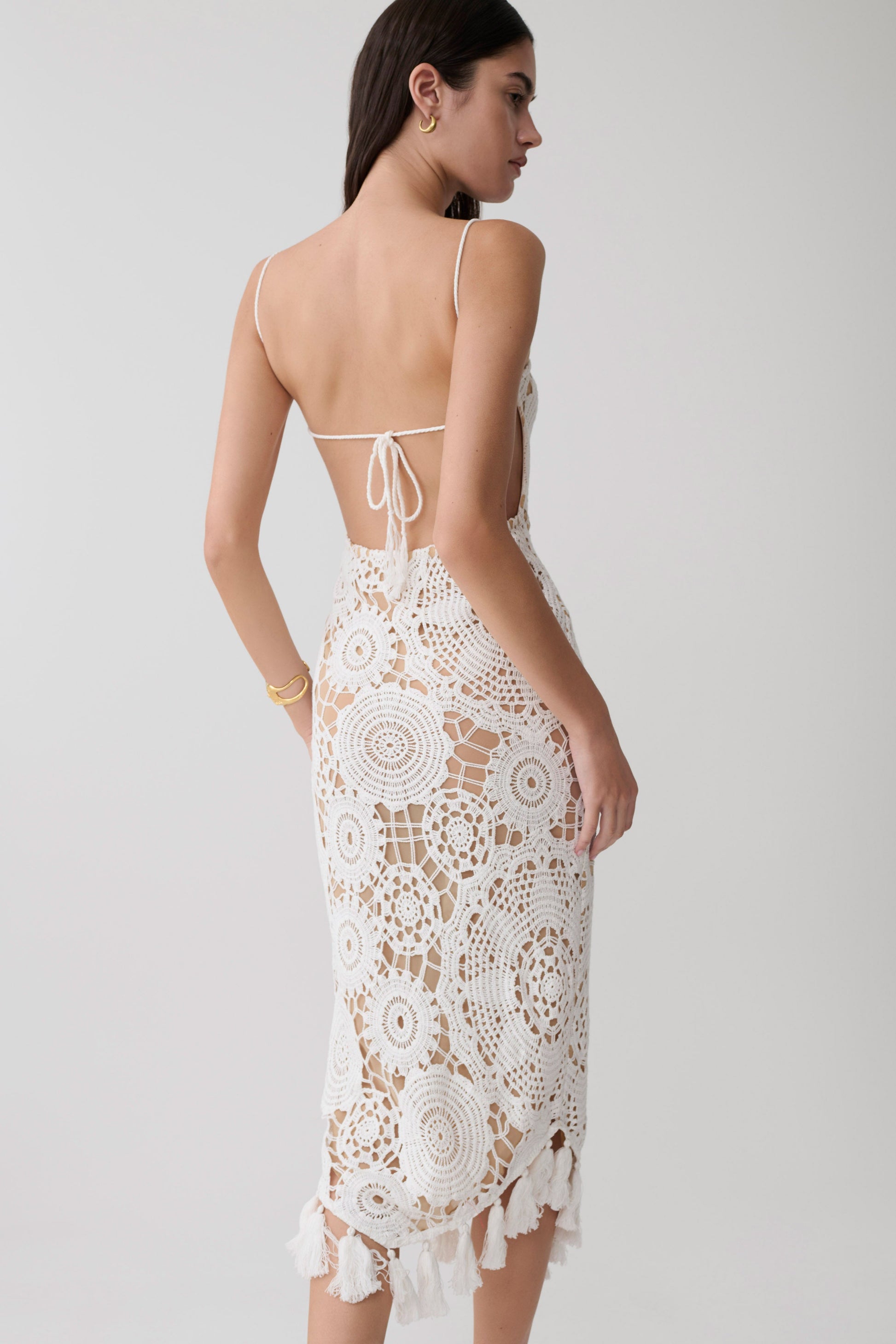 Delta Crochet Halter Midi Dress - White #7