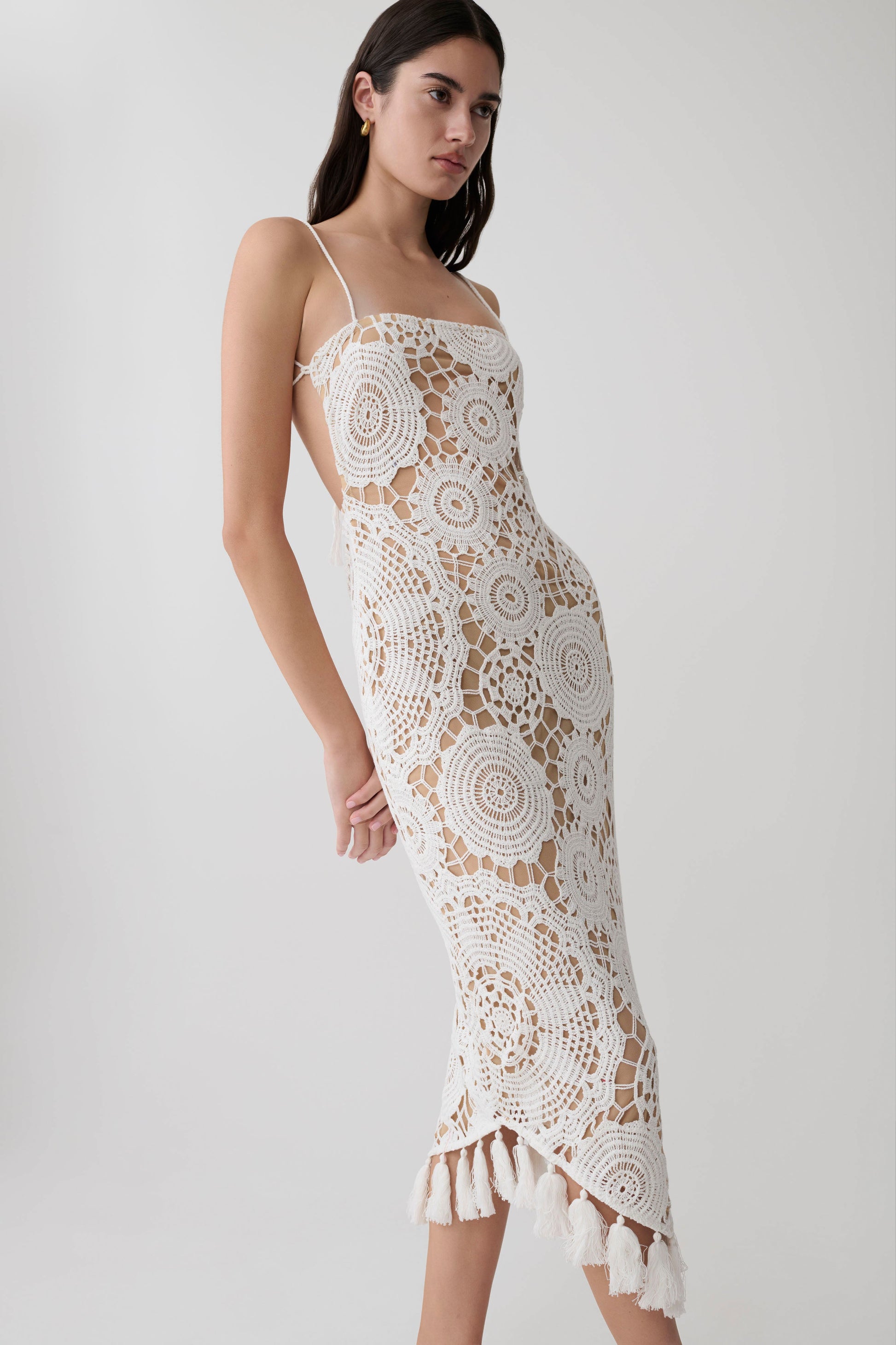 Delta Crochet Halter Midi Dress - White #3