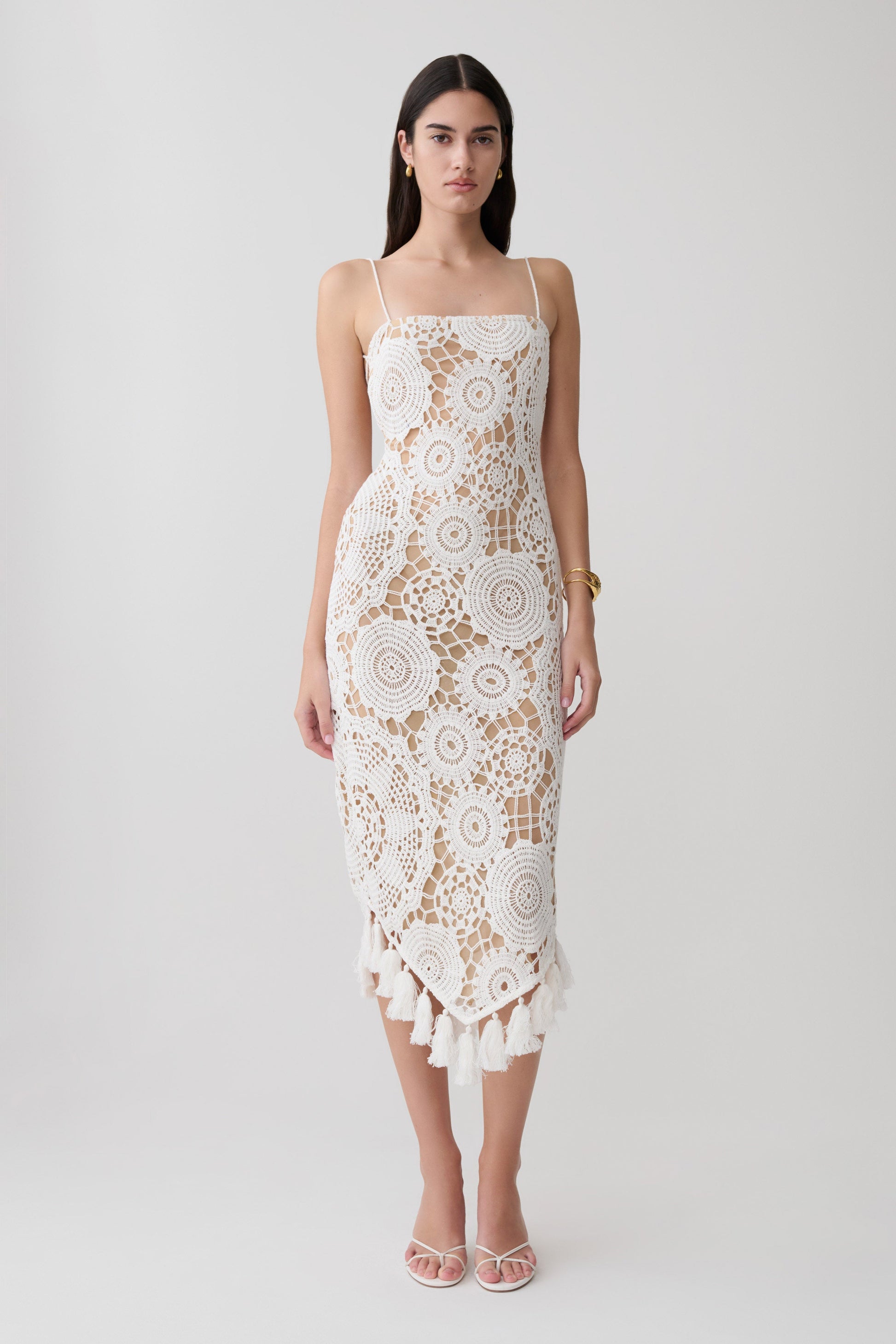 Delta Crochet Halter Midi Dress - White