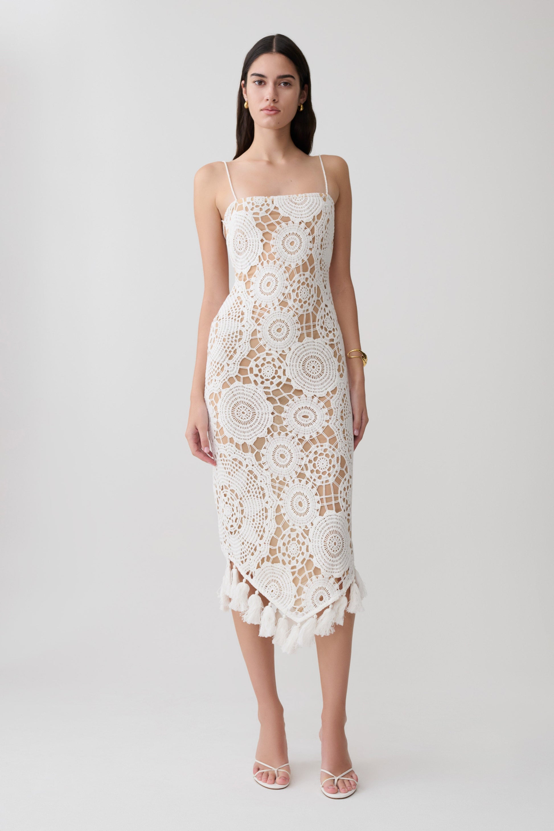 Delta Crochet Halter Midi Dress - White #5